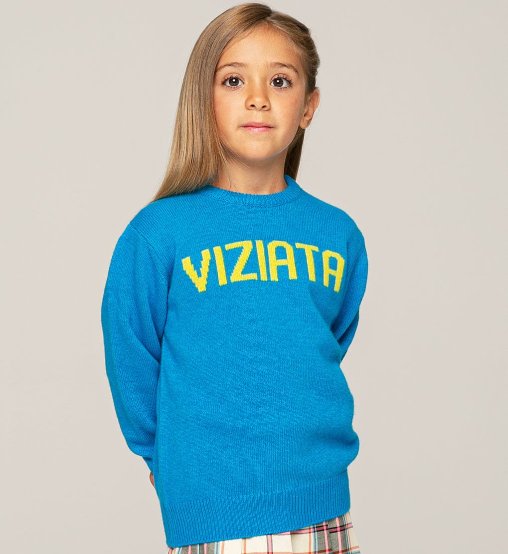 Mc2 Saint Barth Kids' Viziata Print Girl Sweater In Blue