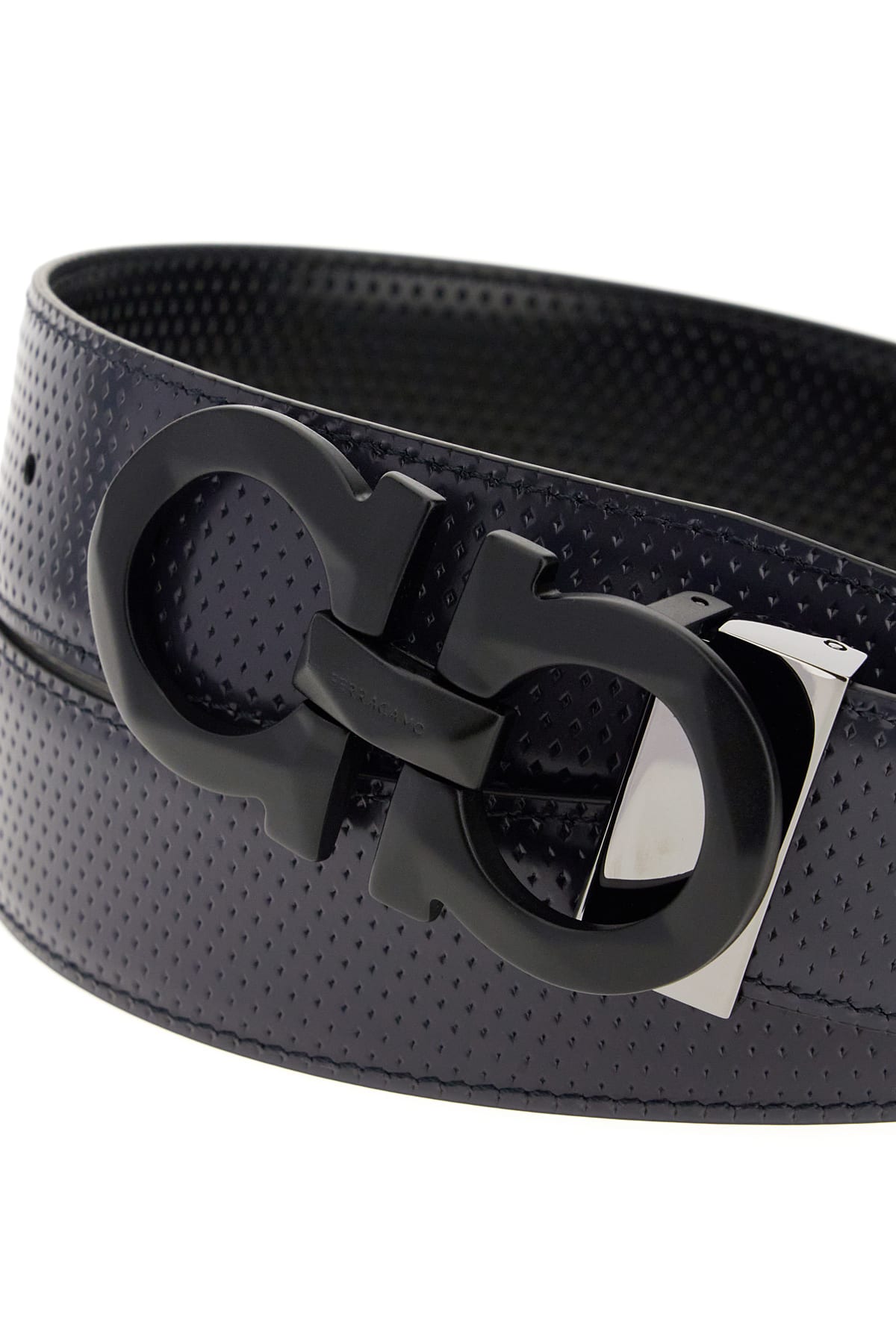 Shop Ferragamo Black Leather Belt In Nero Bluemarine