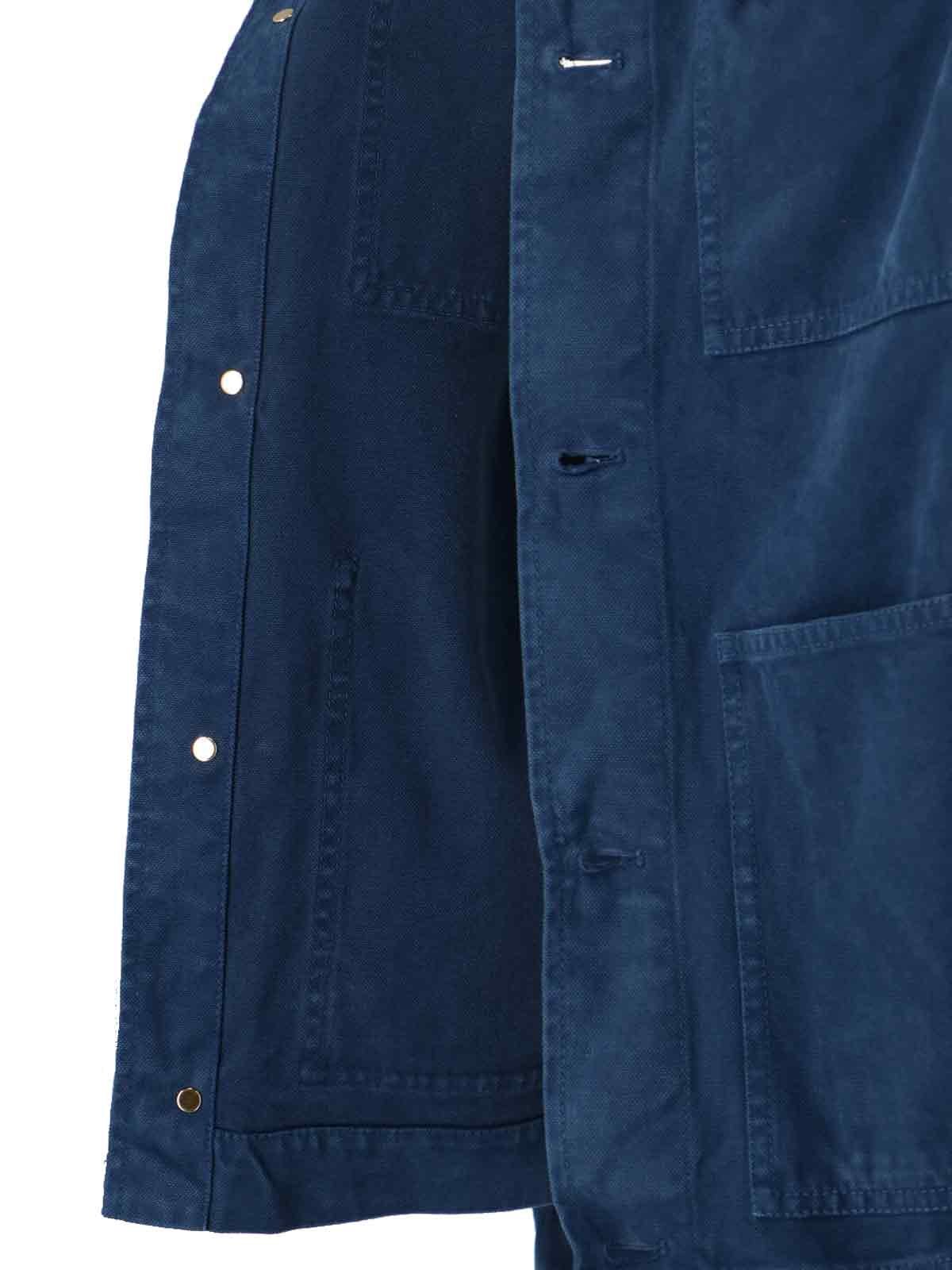 Versace Collared Jacket Front Pockets Gold Tone Hardware In Blue