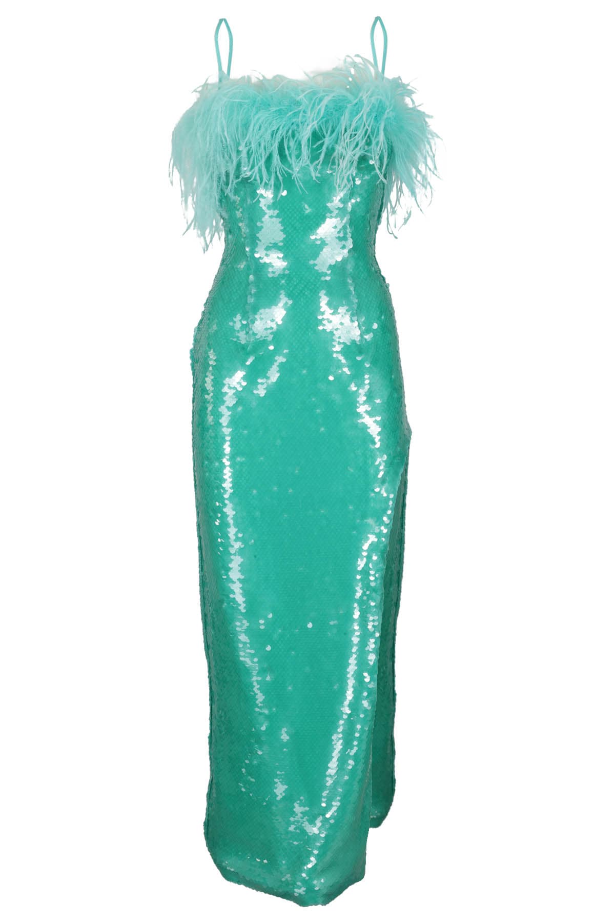 Giuseppe Di Morabito Feather-trim Sequinned Gown In Blue Zircon