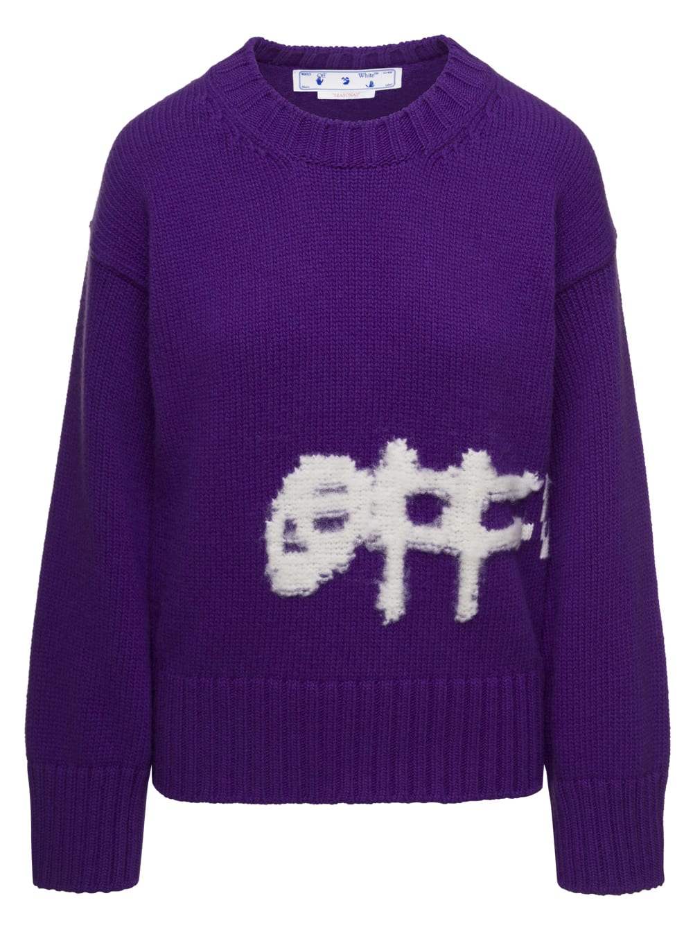 Off-White Purple Crewneck Lettering Intarsia Sweater In Wool Woman Off-white