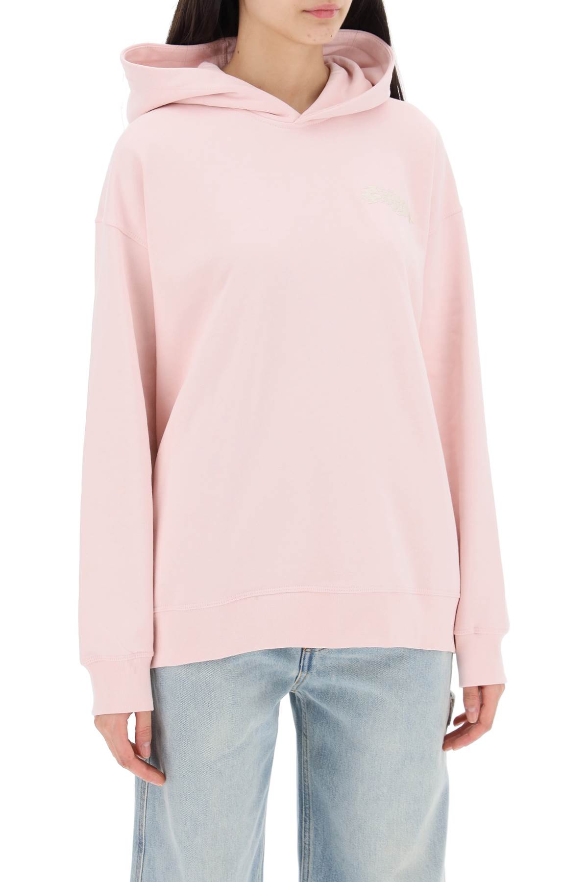 Shop Ganni Hoodie With Isoli Fabric In Chalk Pink (pink)