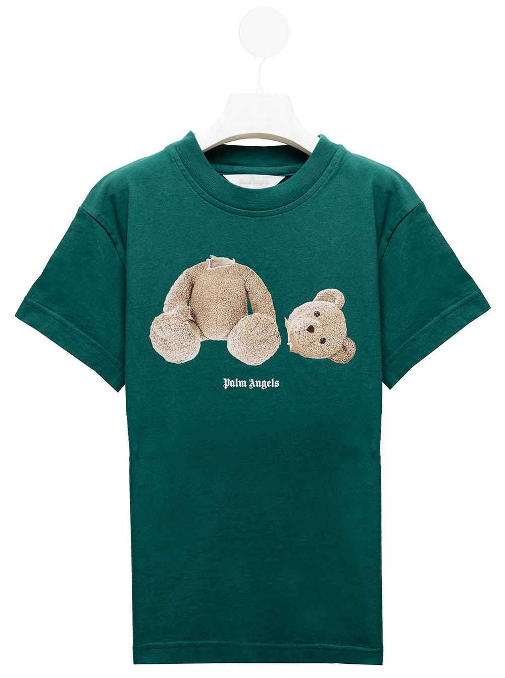 Green Cotton T-shirt With Bear Loose Front Print Palm Angels Kids Boy