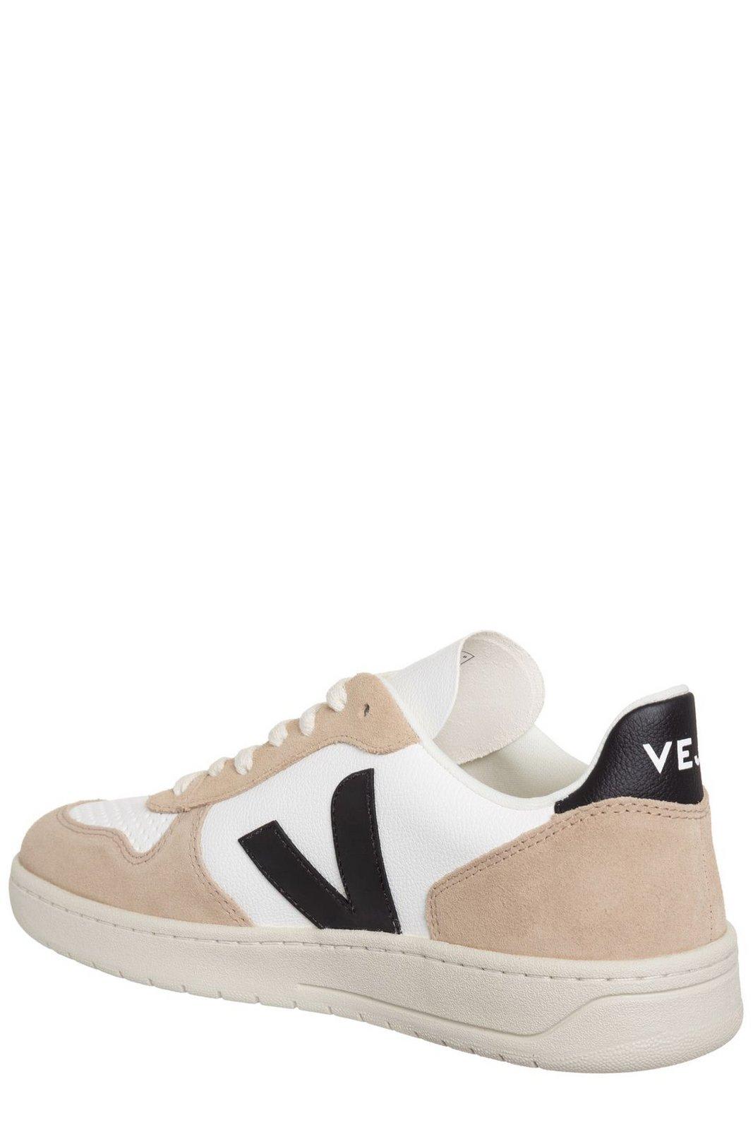 Shop Veja V-10 Panelled Low-top Sneakers In Extra White Black Sahara