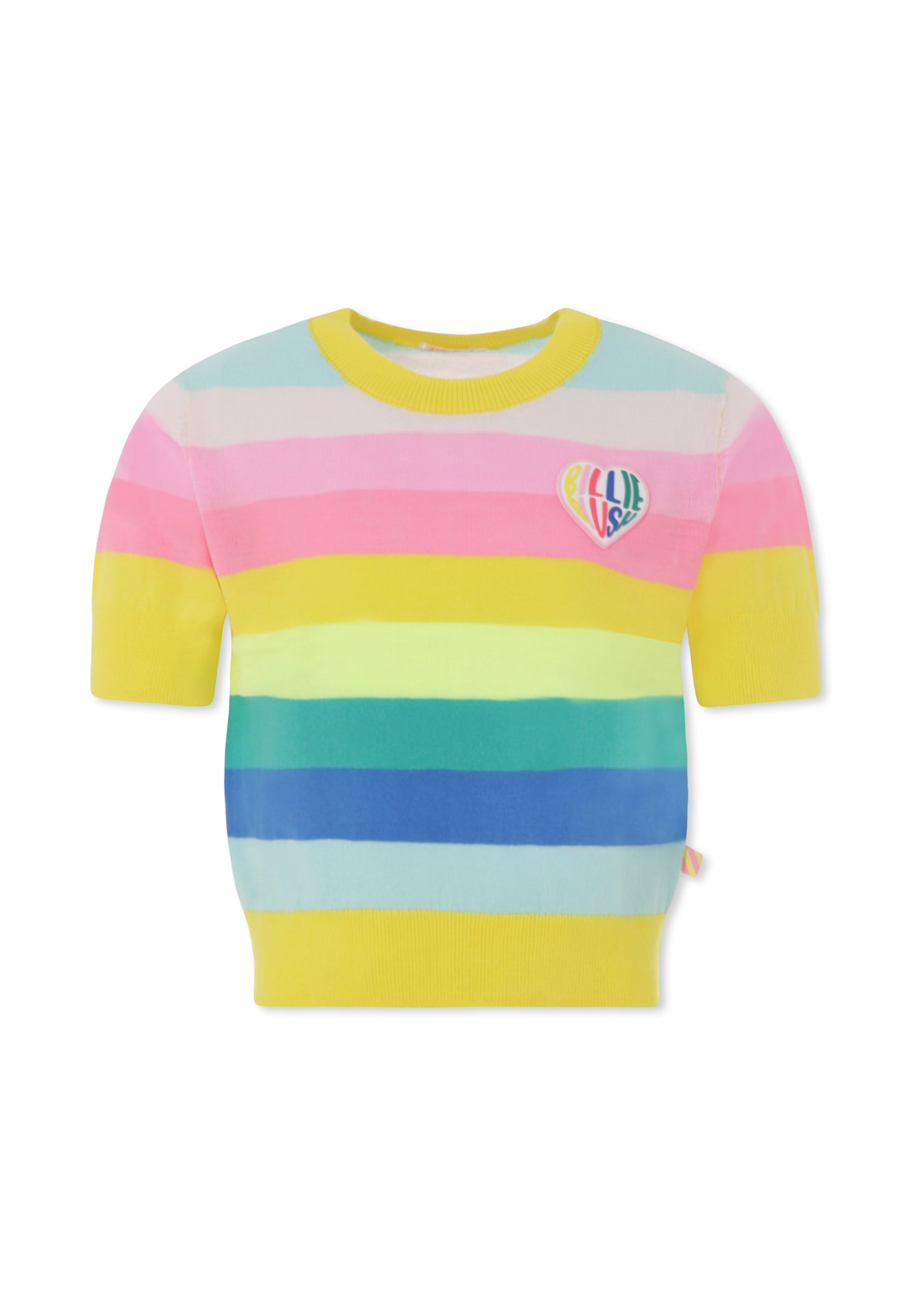 Billieblush Girls Yellow Cotton Knit Striped Sweater In Multicolor