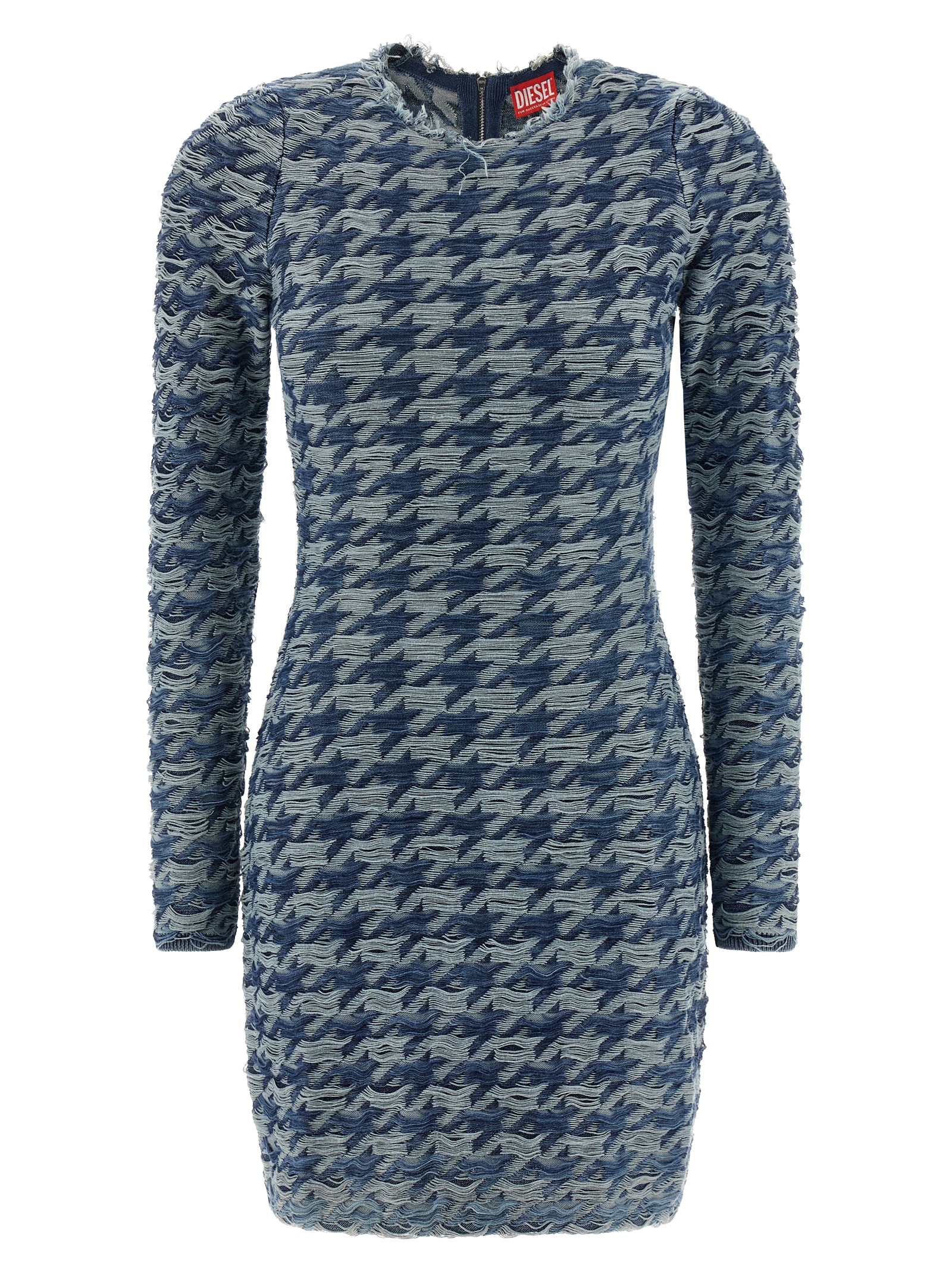 Diesel Women Light Blue Houndstooth Denim M-halma Minidress In Blue