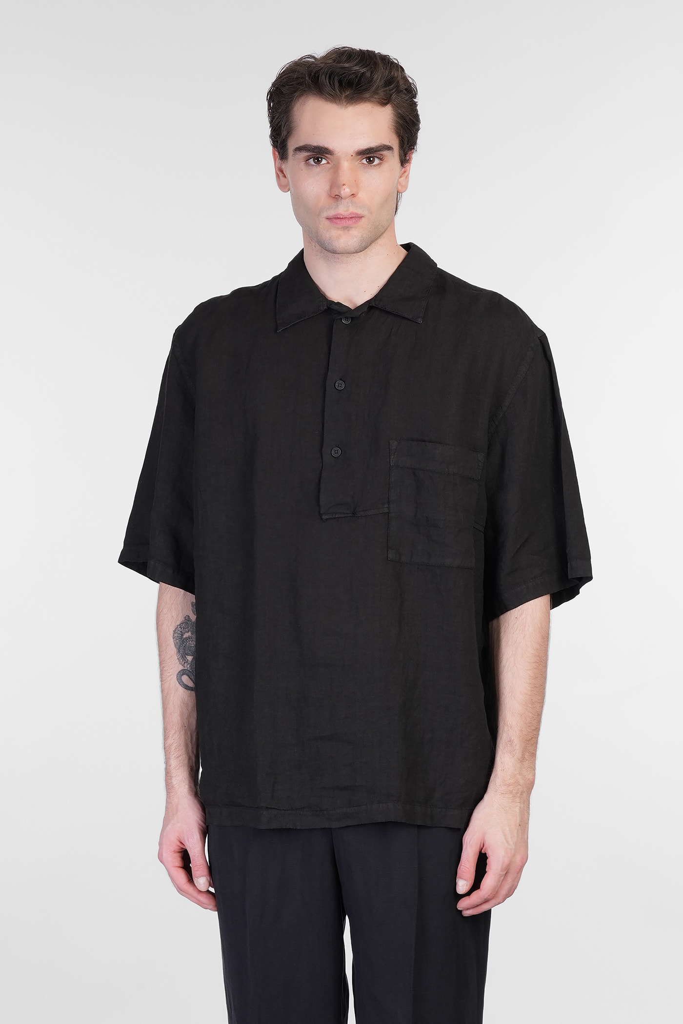 Polx Polo In Black Linen