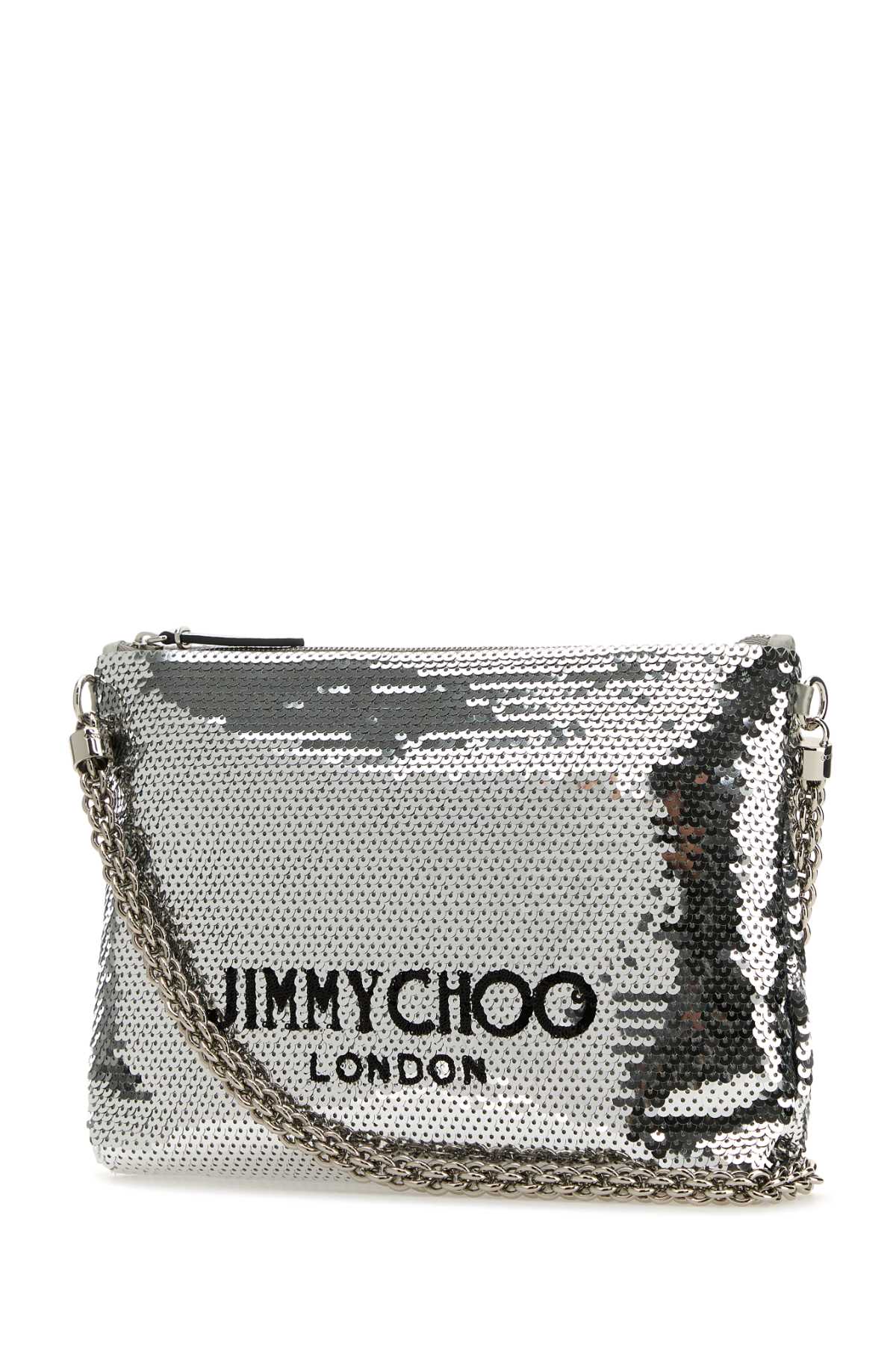 Shop Jimmy Choo Silver Sequins Callie Shoulder Bag In Blackwhitesilver