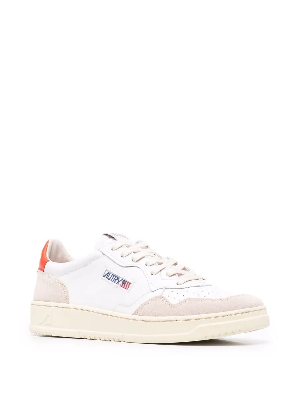 Shop Autry Medalist Low Sneakers In White And Orange Suede And Leather