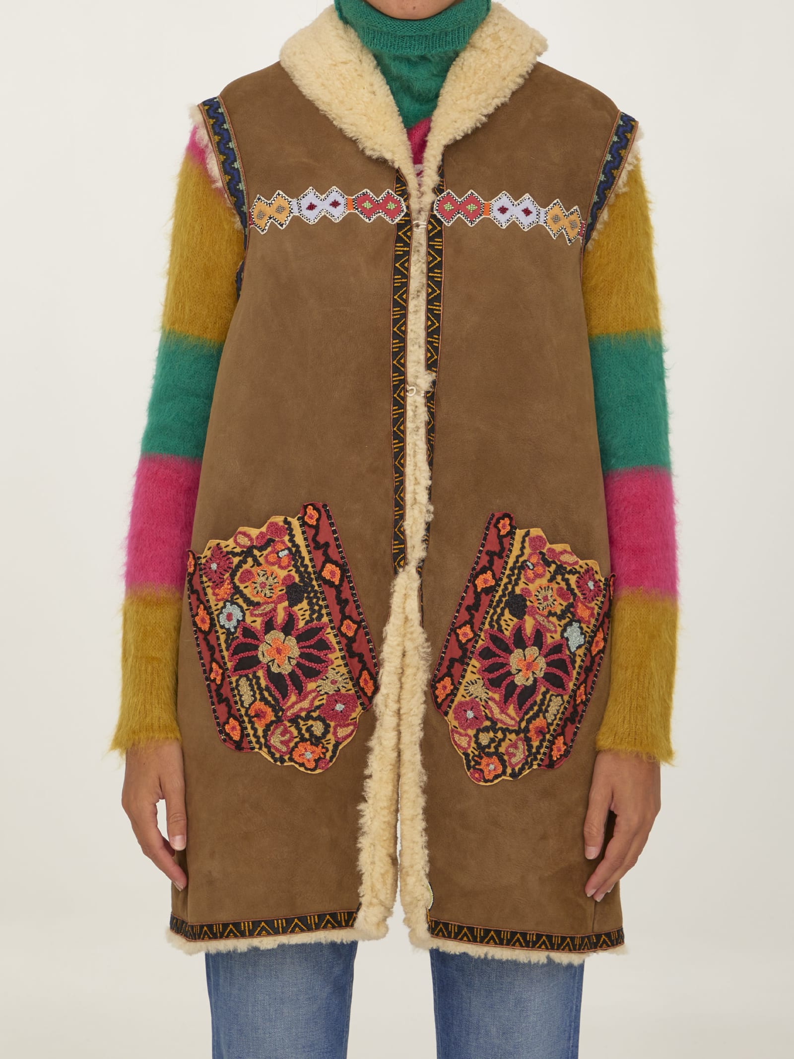 Etro Embroidered Shearling Vest