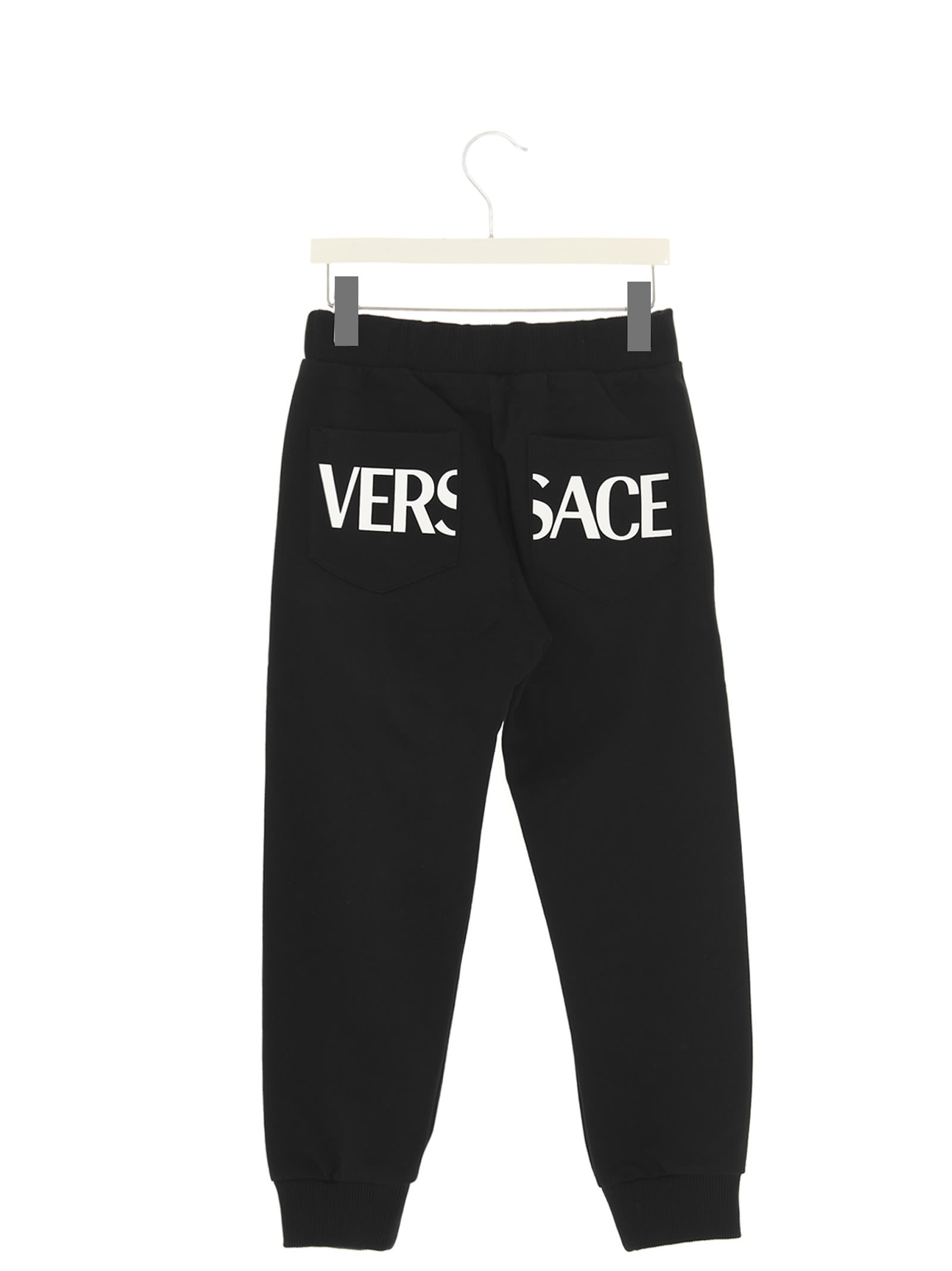 Shop Young Versace Greca Joggers In Nero Bianco
