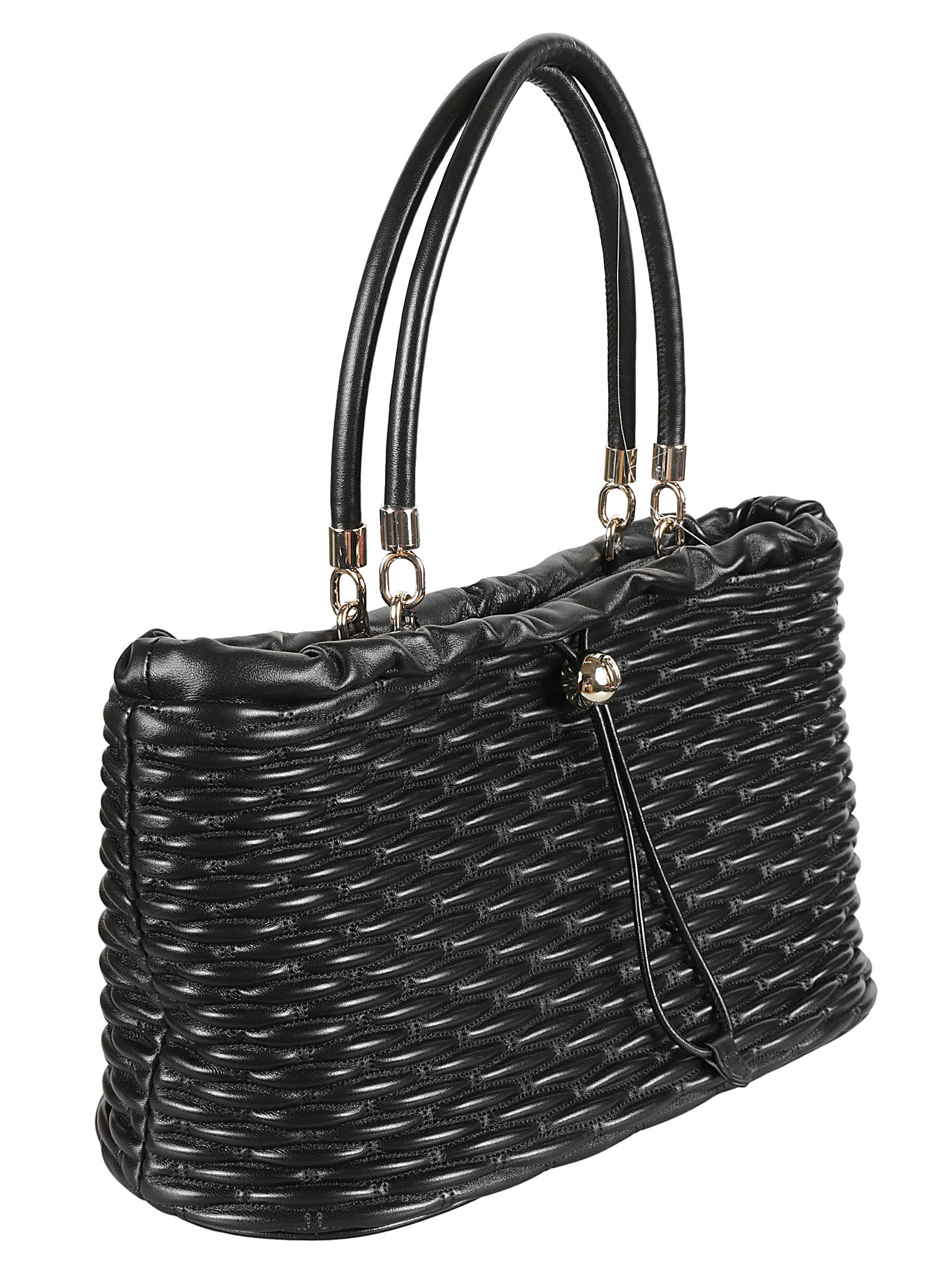 Shop Furla Weave Drawstring Tote In Black