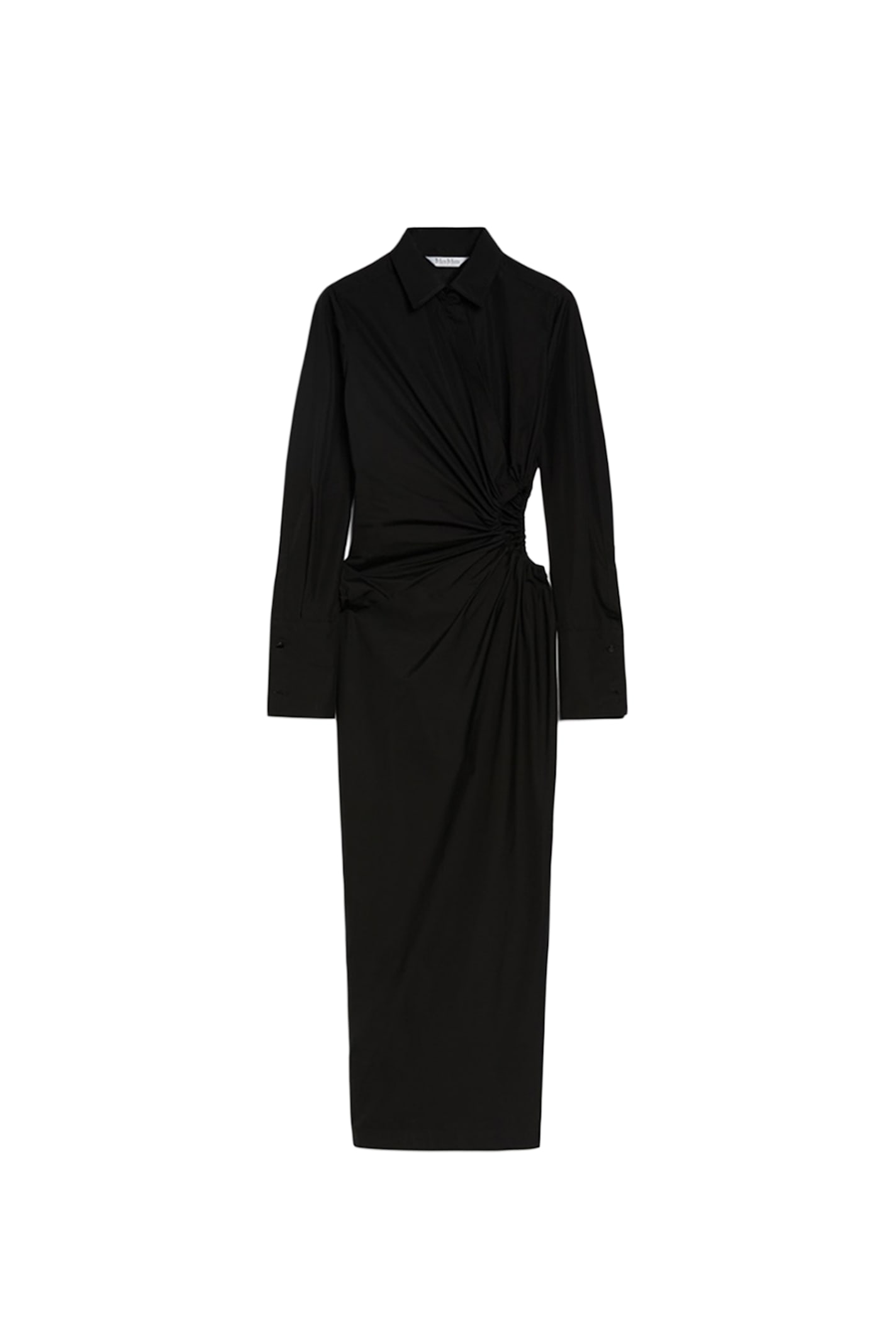 Max Mara Cotton Dress With Cut-out Design And Ruched Detail In Black