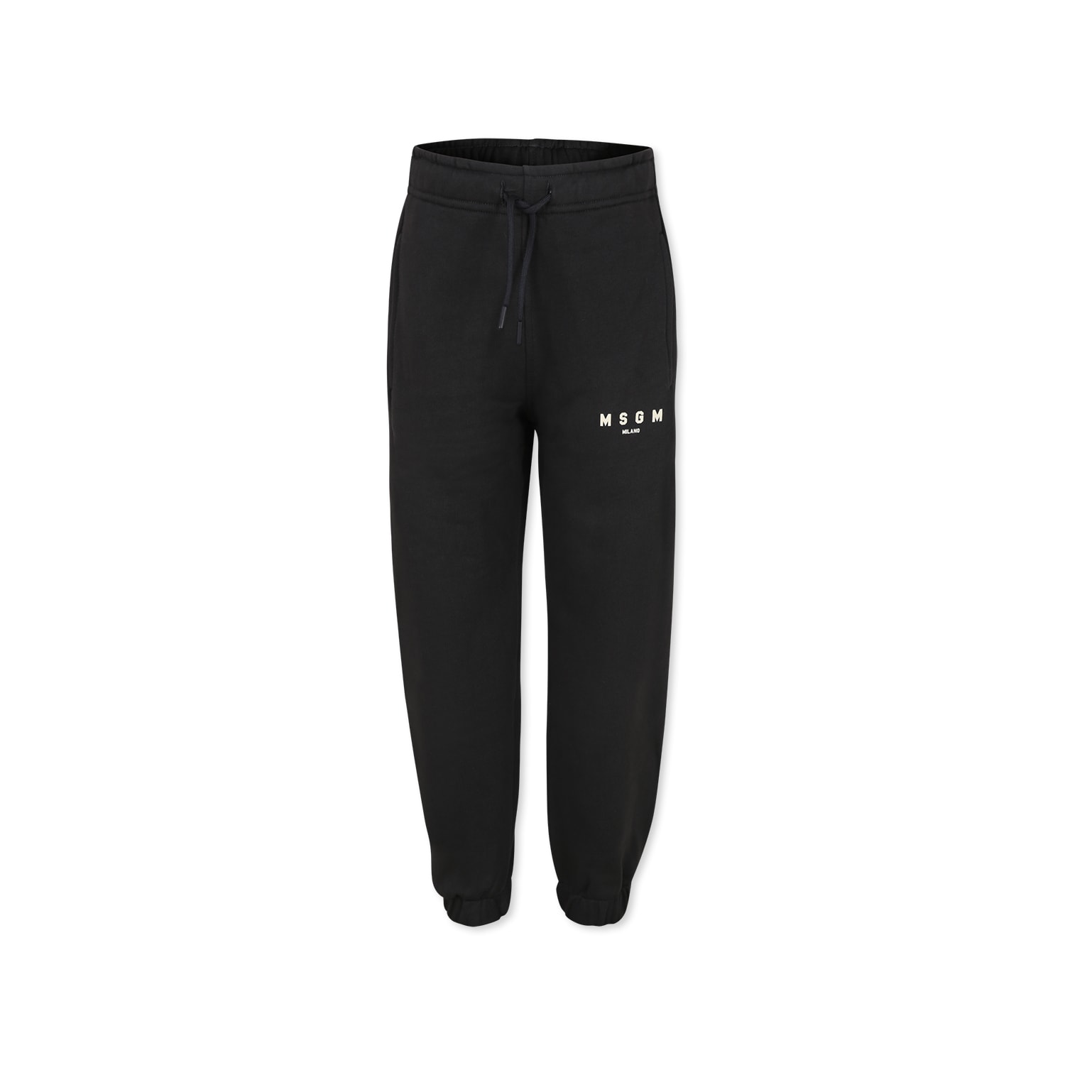 MSGM BLACK TROUSERS FOR KIDS WITH LOGO 