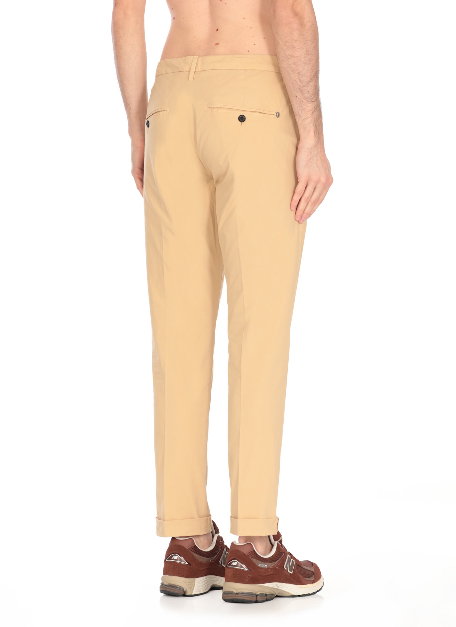 Dondup Straight Cotton Trousers Rolled Cuffs In Neutral