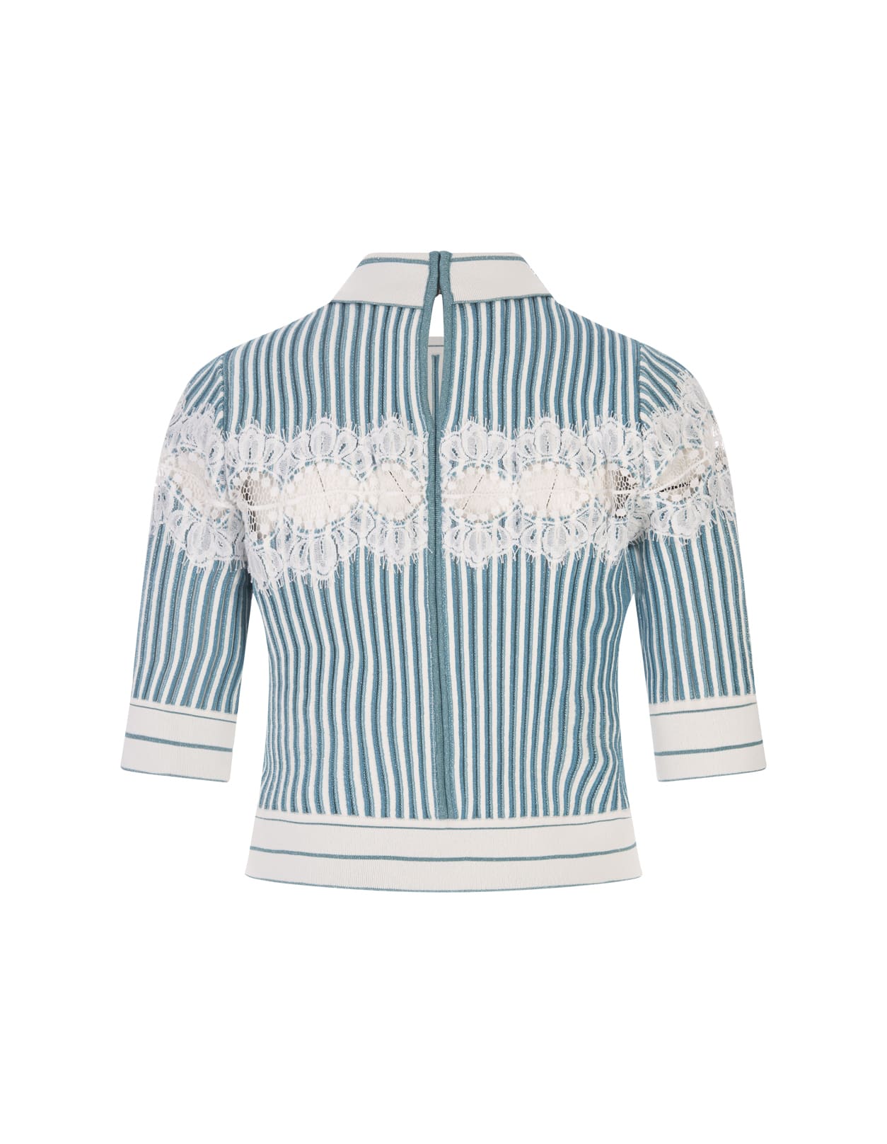 Shop Elie Saab Polo Shirt In White And Blue Gin Knit And Lace