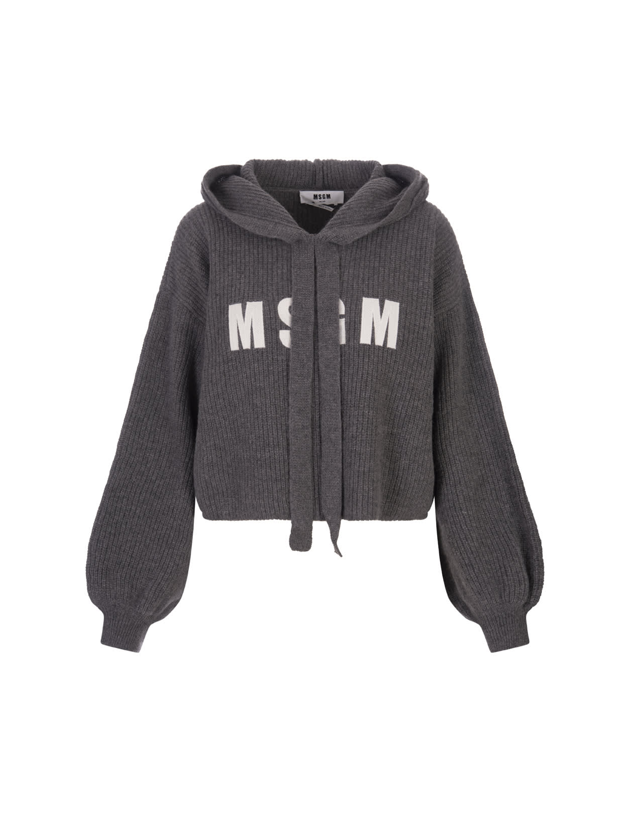 Shop Msgm Grey Wool Cashmere Hooded Sweater