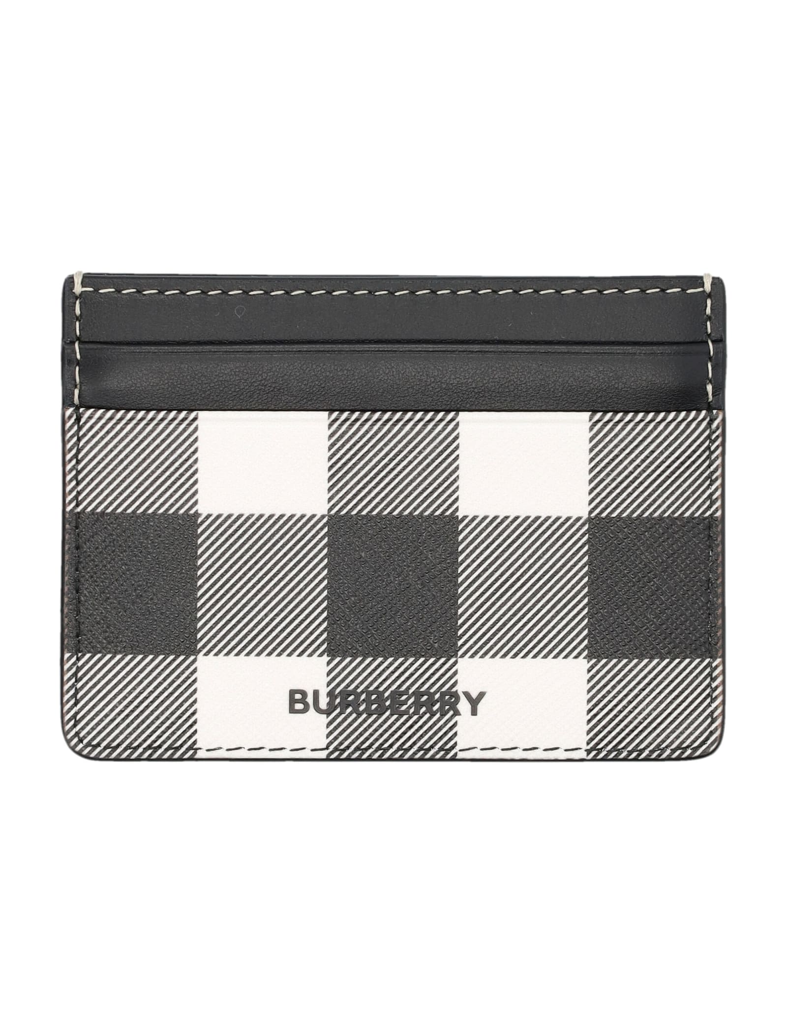 Burberry Check And Leather Card Case In Dark Birch Brown