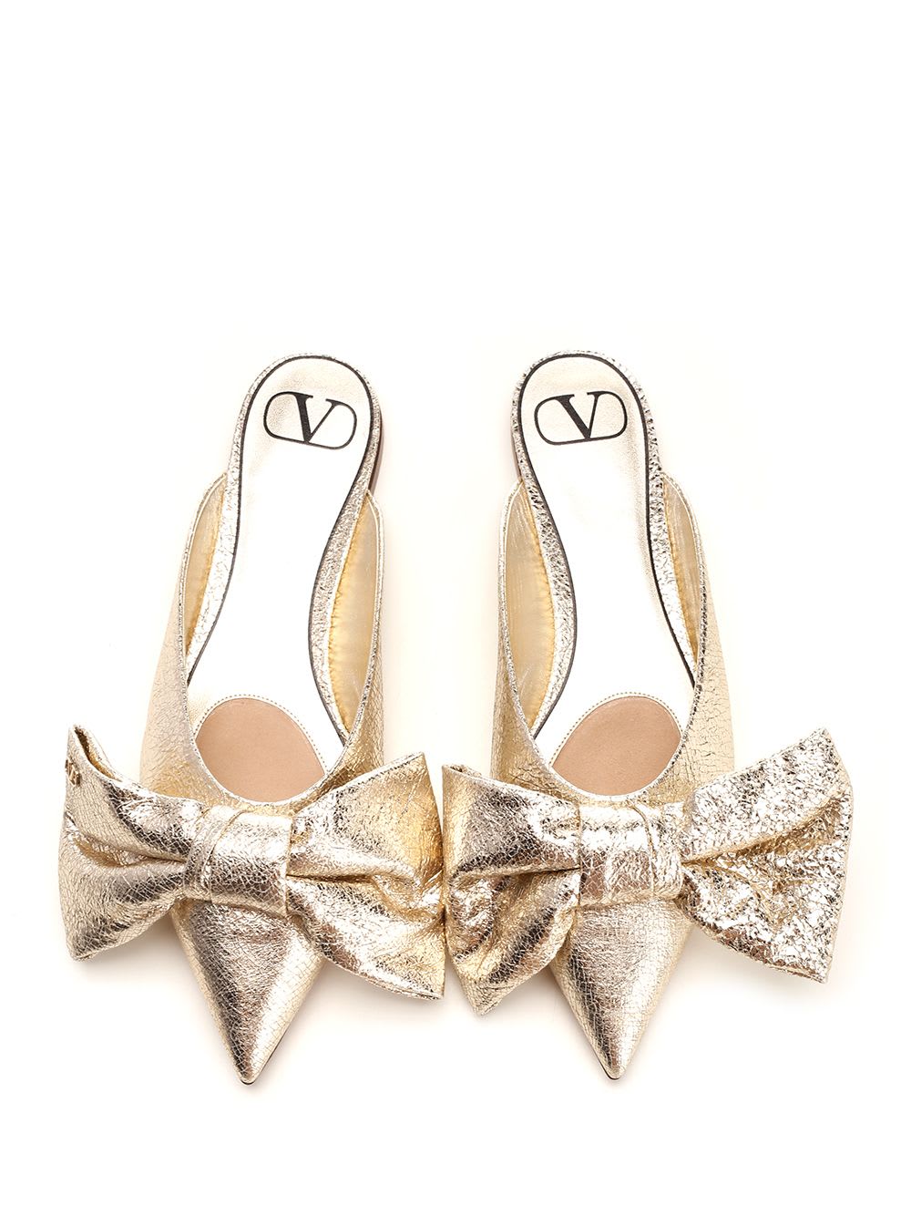 Valentino Nappa Leather Pointed Mules In Gold