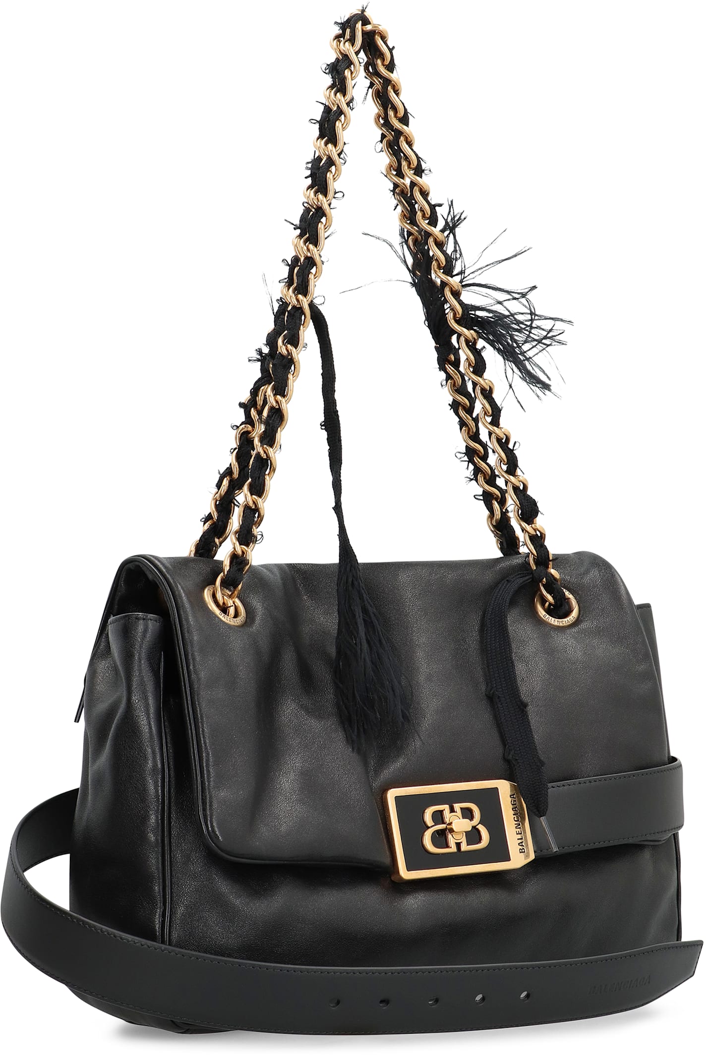 Balenciaga Modu Flap Leather Shoulder Bag In Black