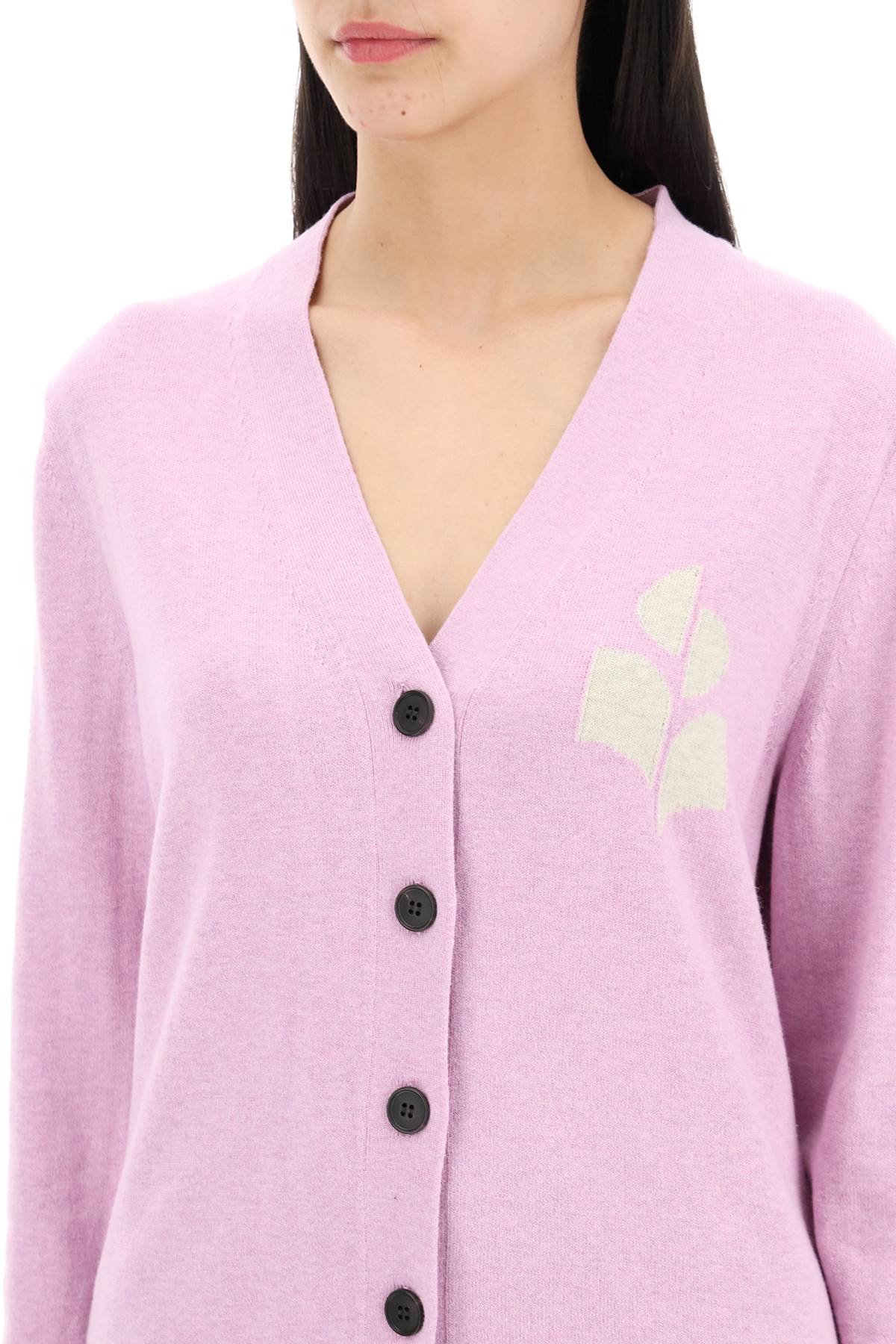 Shop Marant Etoile Karin Cardigan With Logo Intarsia In Lilac