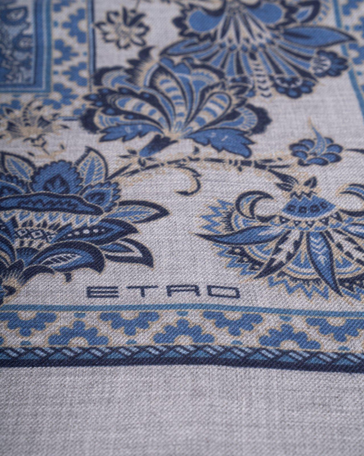 Etro Printed Fringed Edge Shawl In Blue