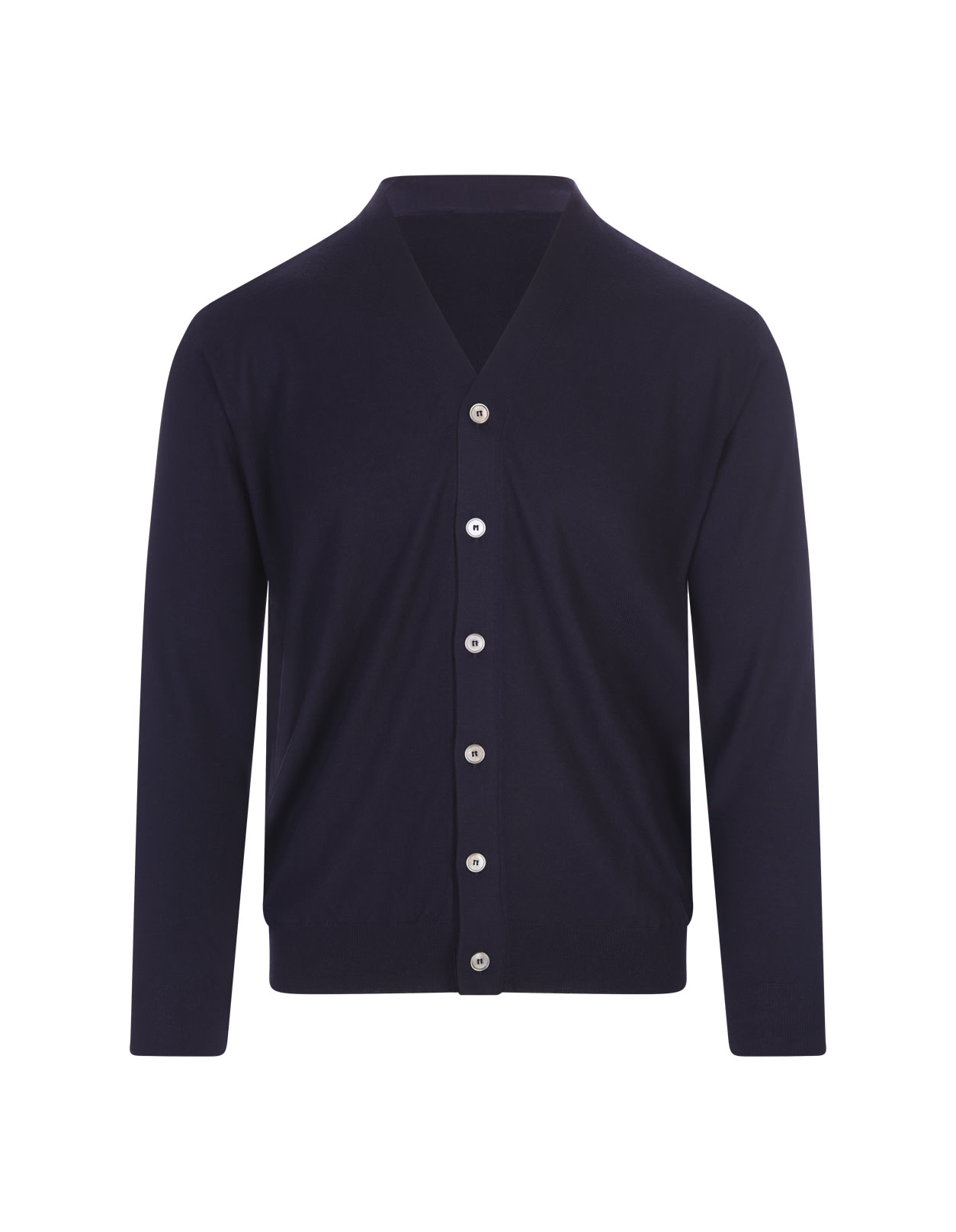 FEDELI NAVY BLUE VIRGIN WOOL CARDIGAN WITH V-NECKLINE