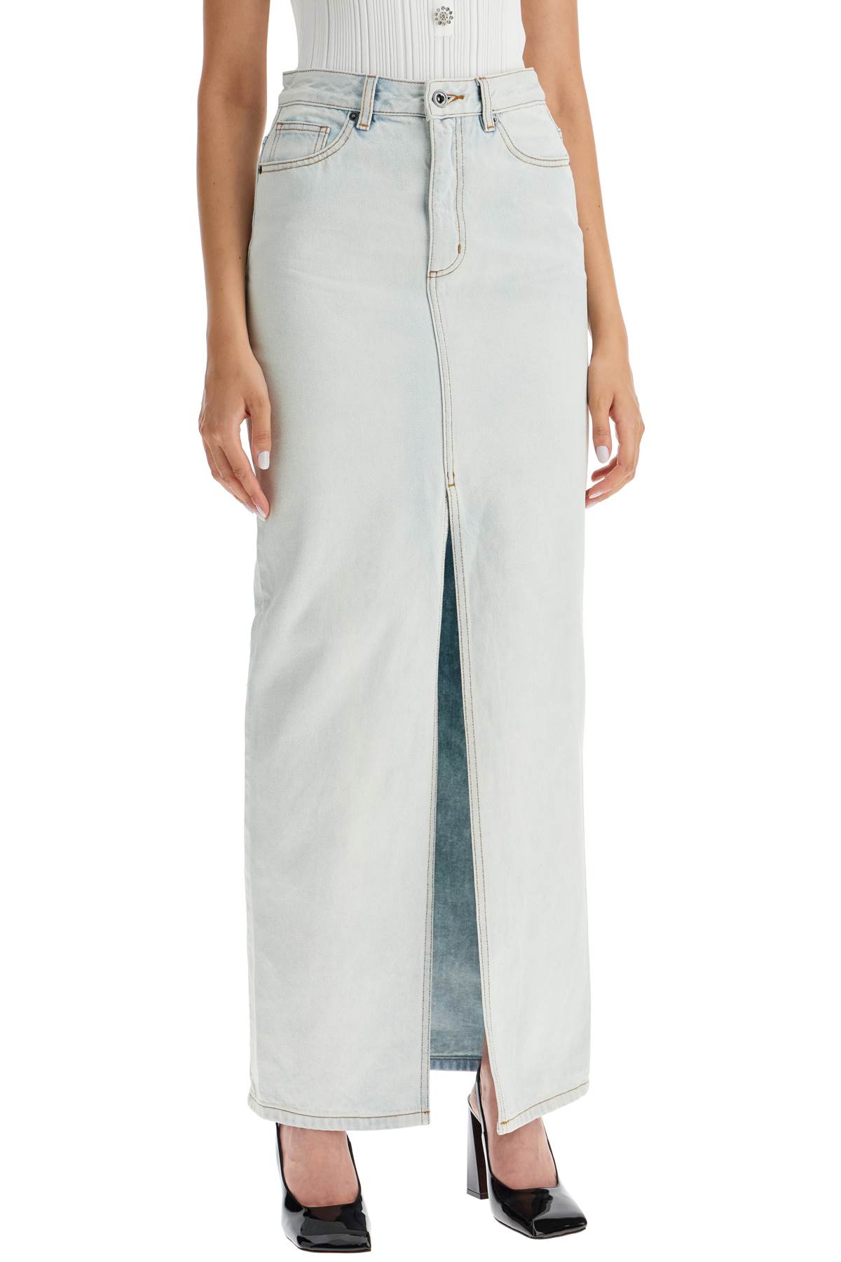 SELF-PORTRAIT MAXI DENIM SKIRT IN SEVEN 