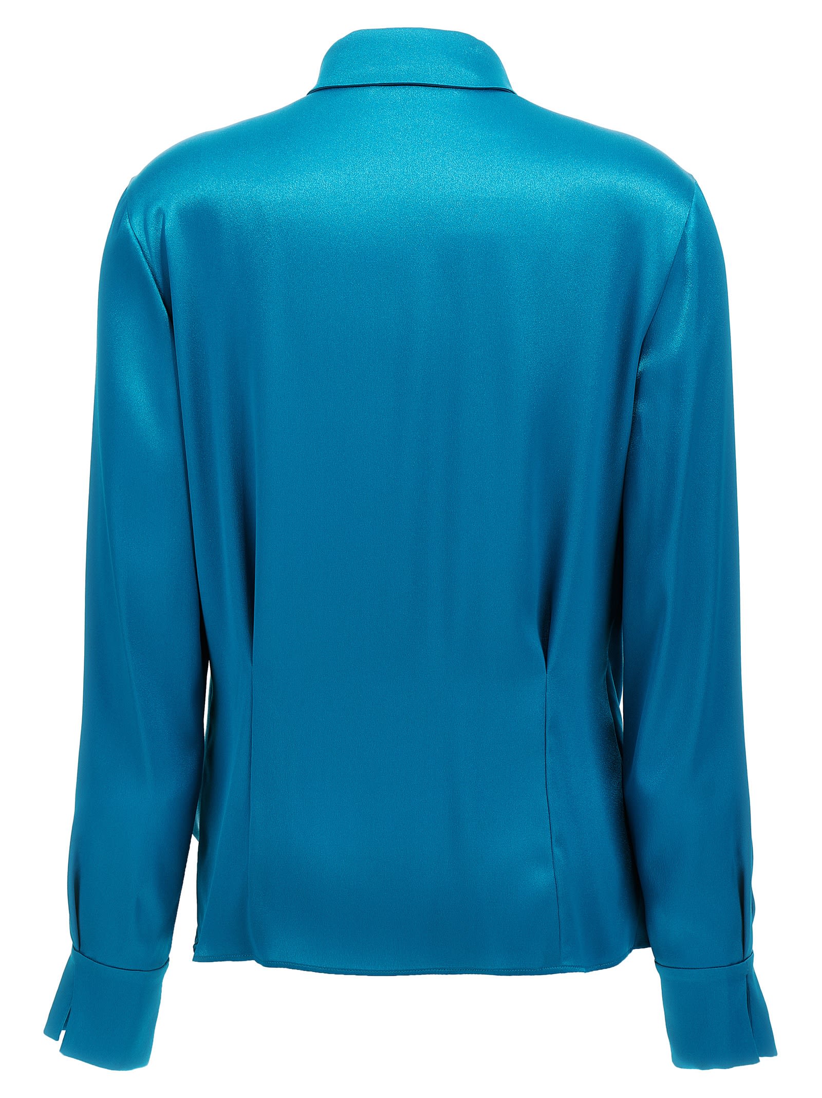 Alberta Ferretti Draped Collared Shirt With Cuff Detail In Blue