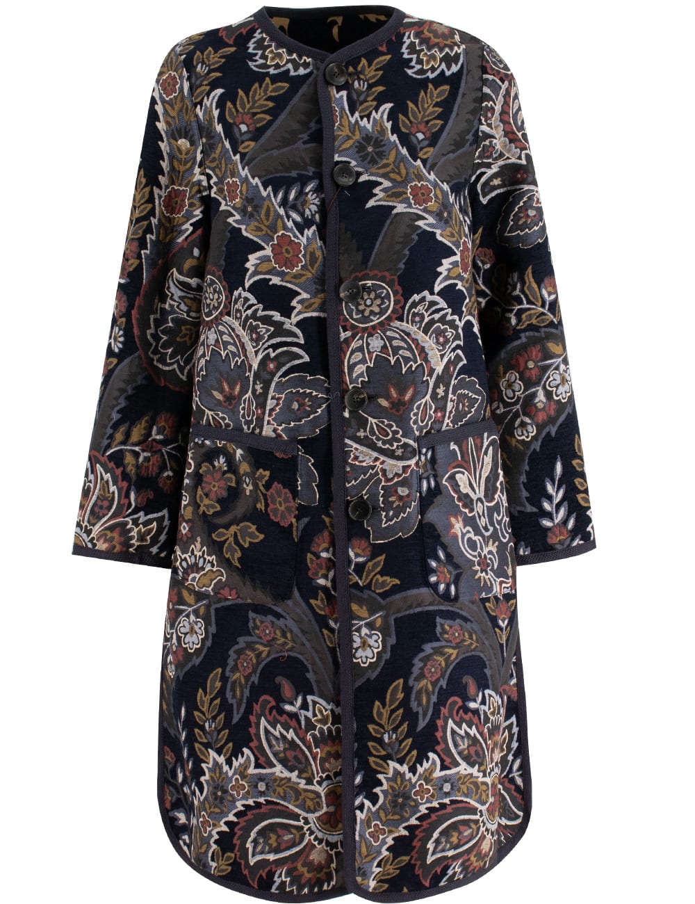 Shop Etro Coat In Multicolor On Blue Base