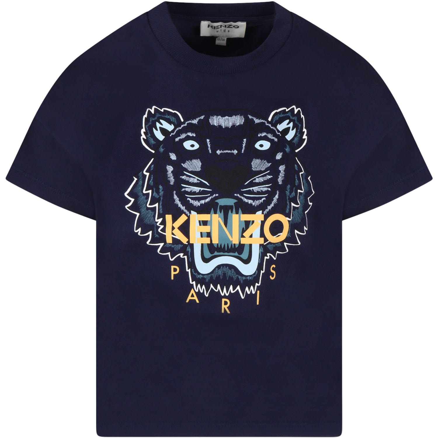 Kenzo Kids Blue T-shirt For Boy With Tiger