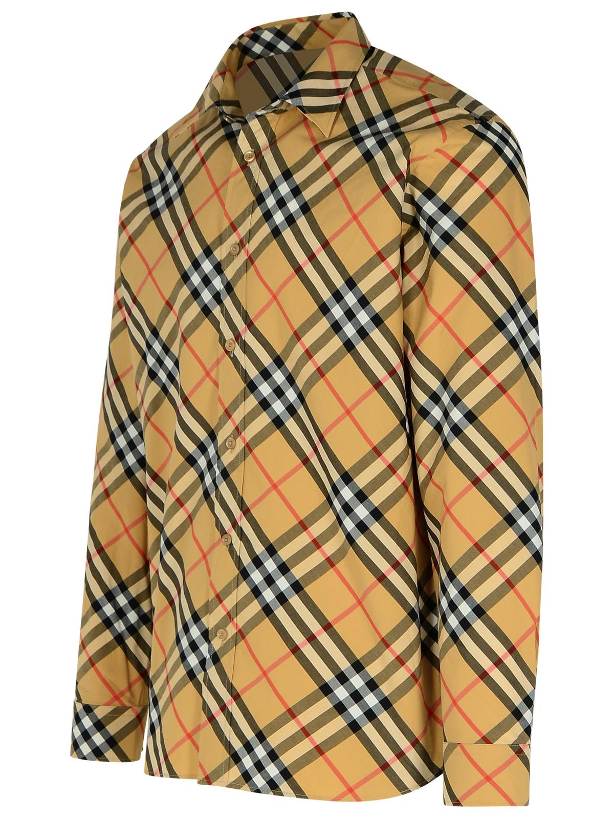 Shop Burberry Check Beige Cotton Shirt