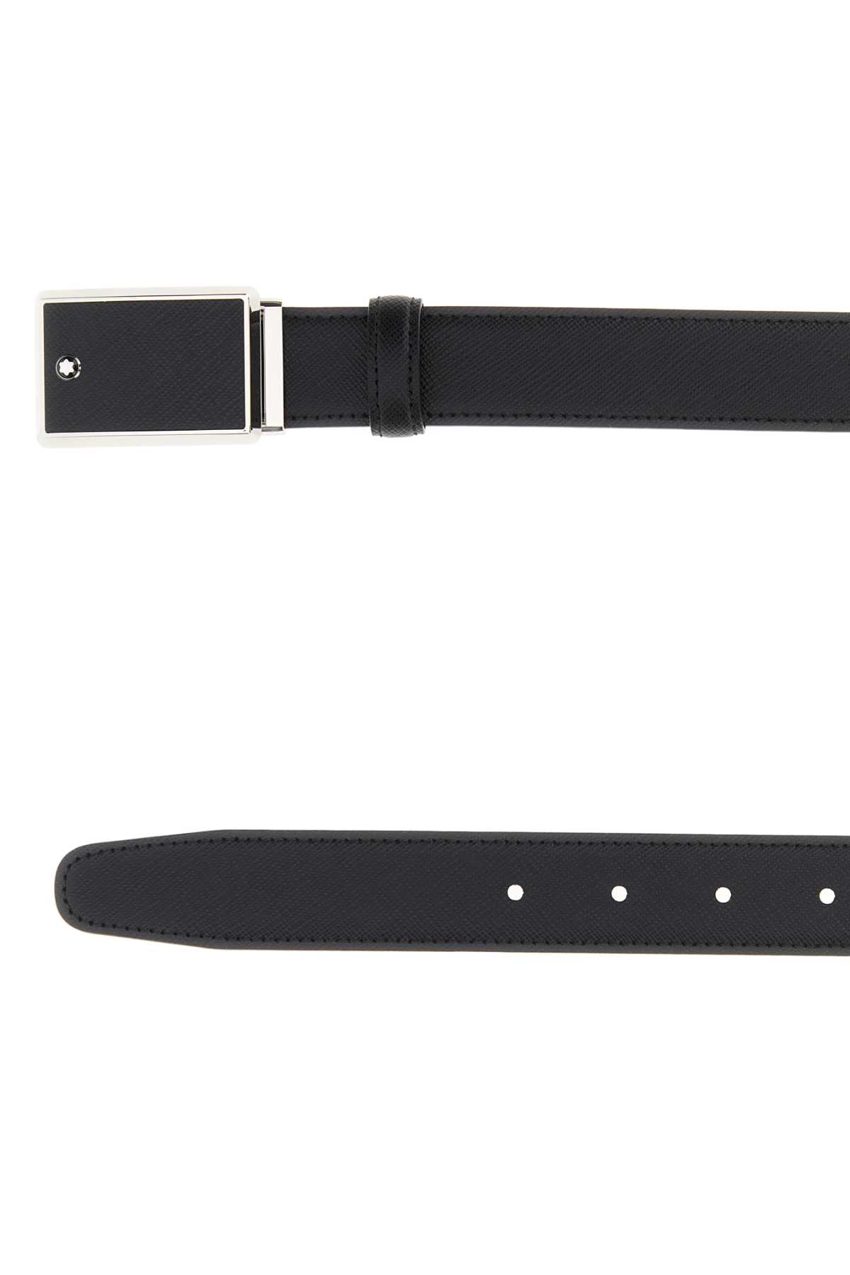 Montblanc Reversible Leather Belt Buckle Rectangular Smooth Finish In Black