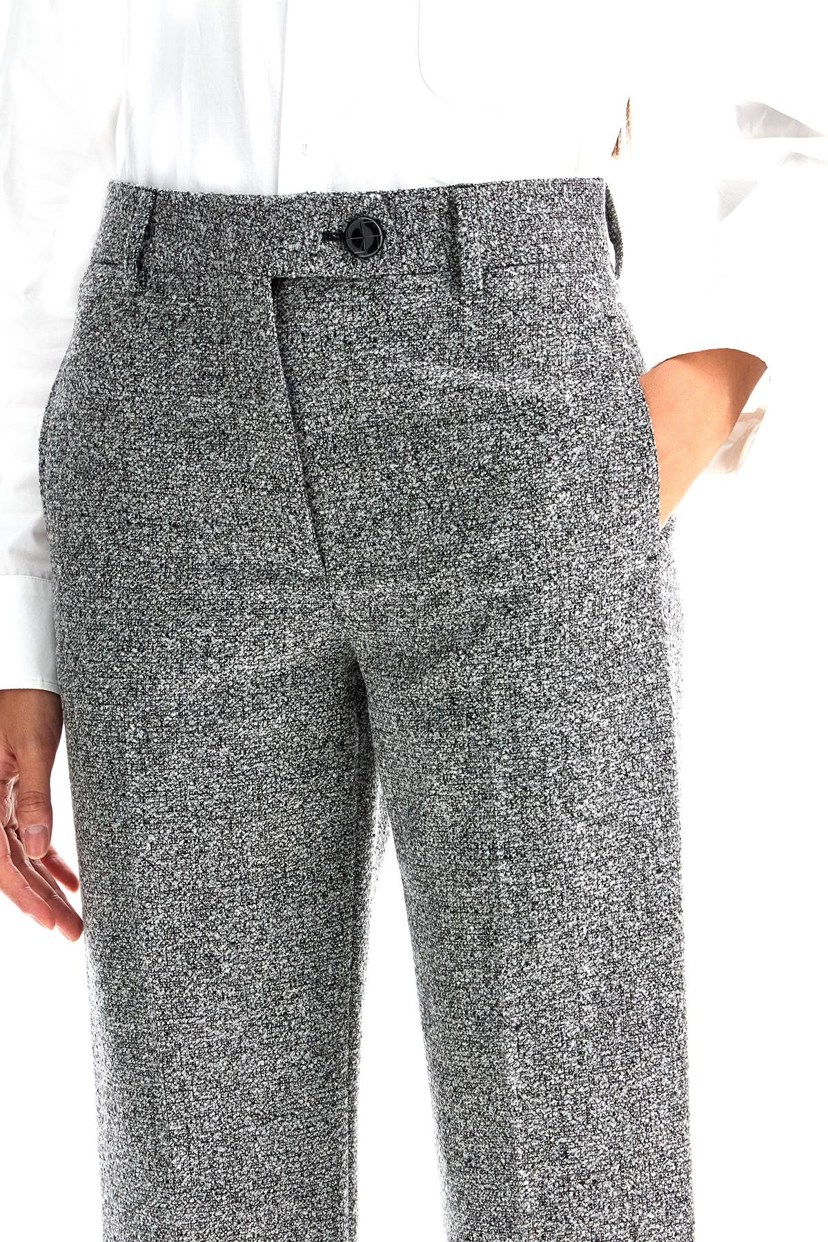 Shop Blazé Milano Koru Nana Virgin Wool Trousers In Black White (grey)