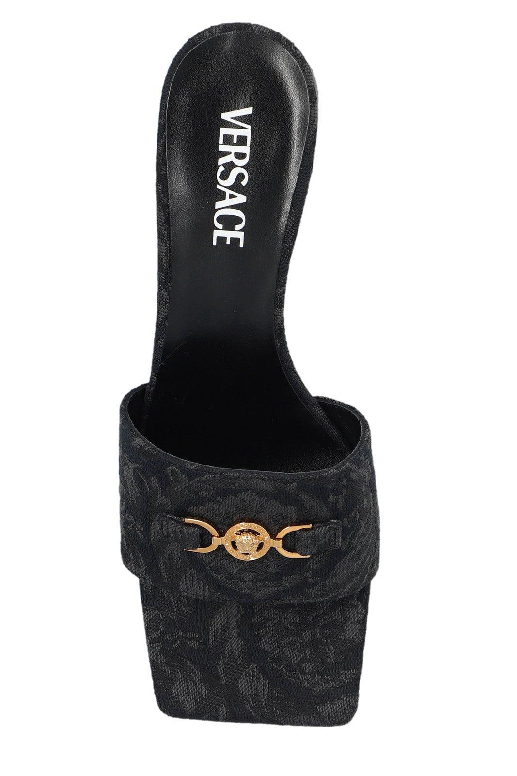 Shop Versace Barocco Medusa 95 Square Toe Heeled Mules In Black