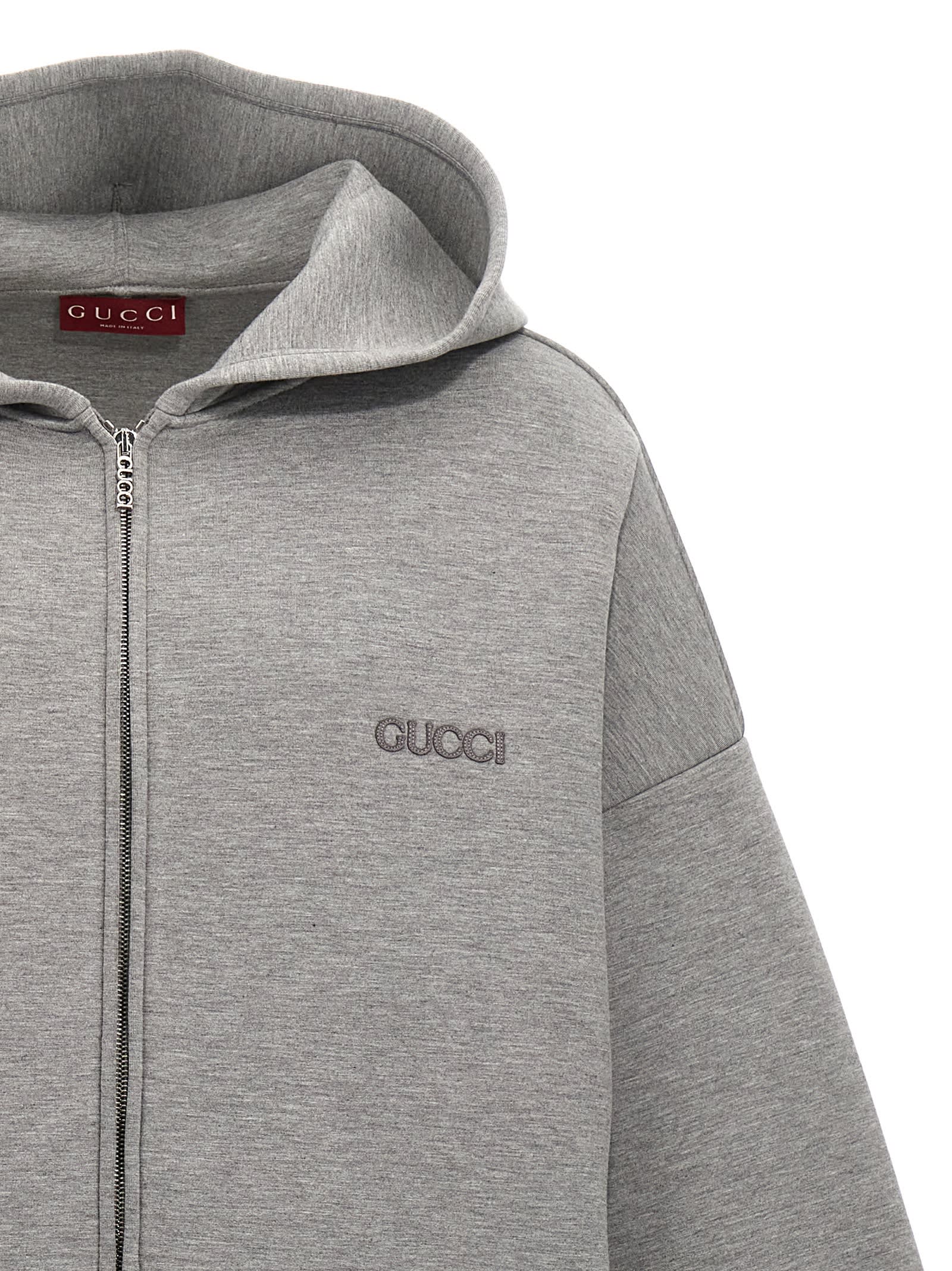 Shop Gucci Zipped Hoodie In Gray