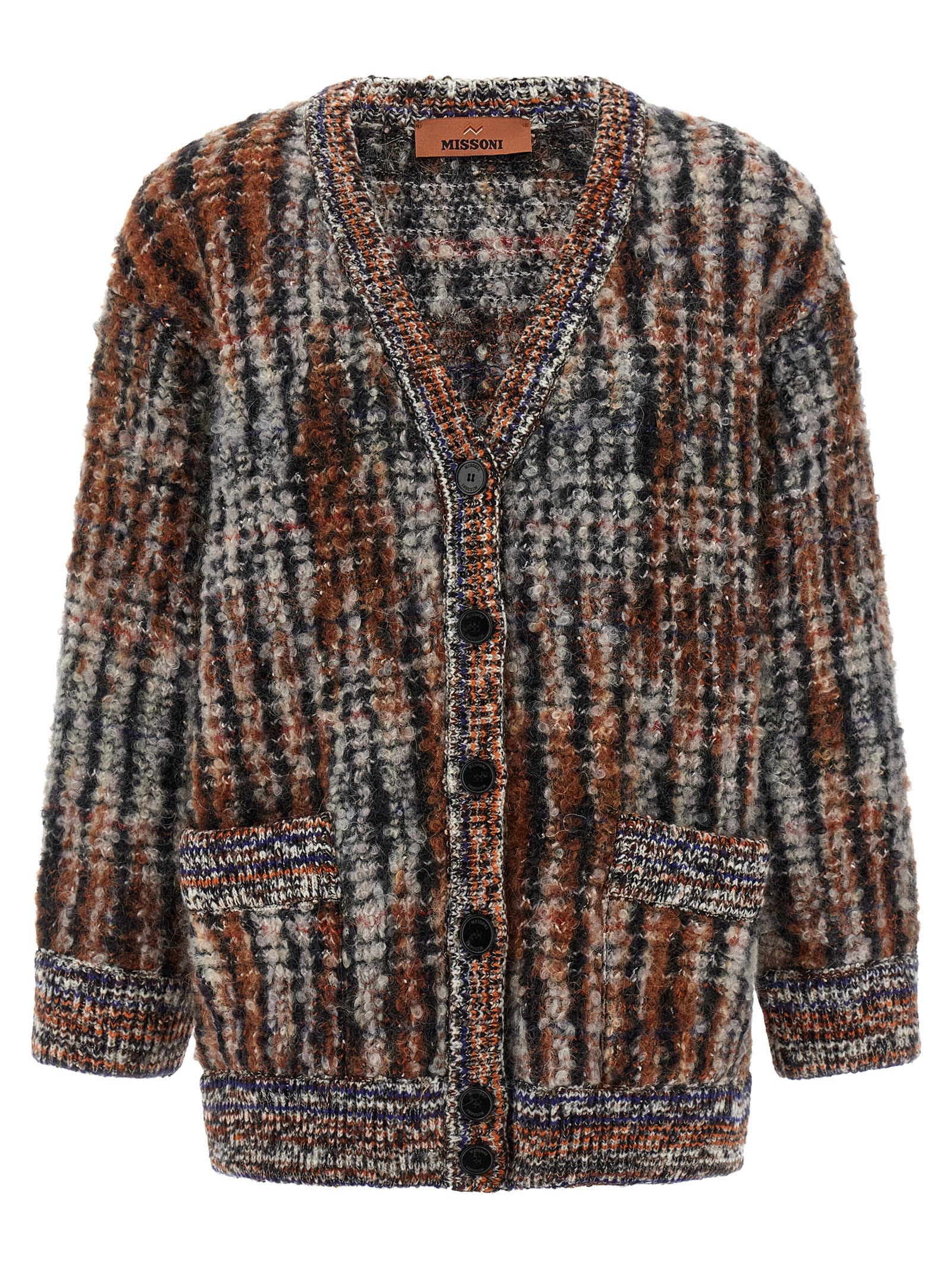 Missoni Bouclé Wool Cardigan In Brown