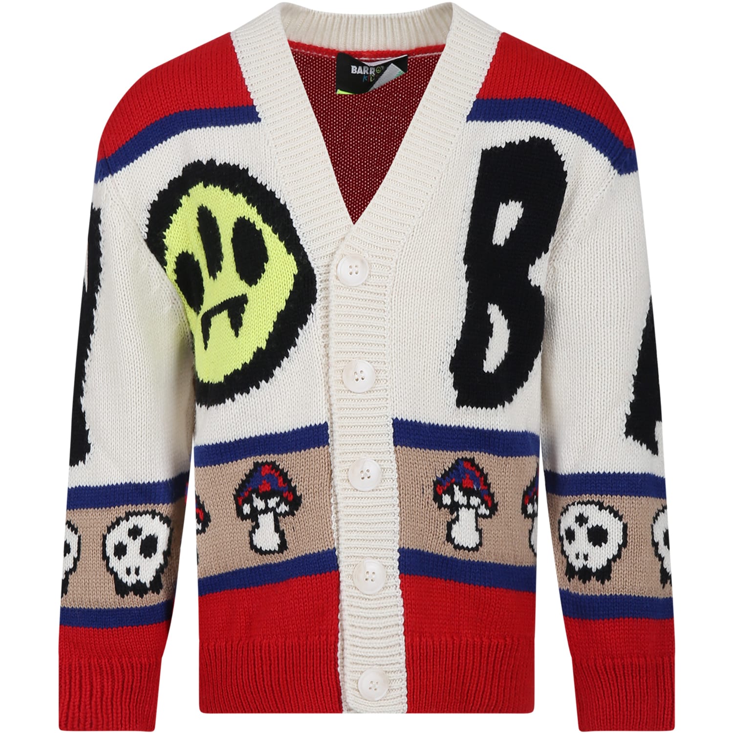 Barrow Ivory Cardigan For Kids With Smiley In Rosso
