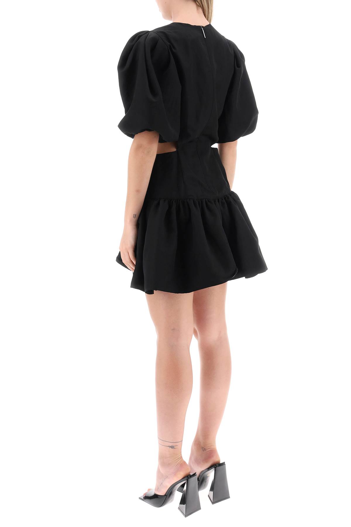 Shop Msgm Mini Dress With Balloon Sleeves And Cut-outs In Nero (black)