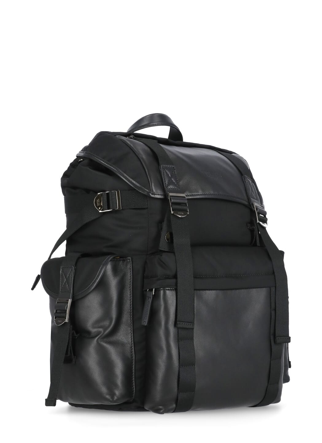 Shop Tod's Leather And Fabric Backpack In Black
