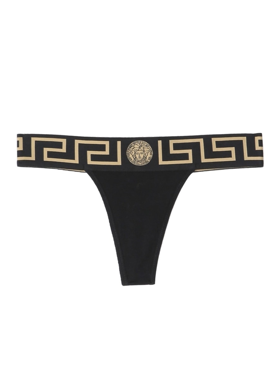 Shop Versace Thong With Greek In Black