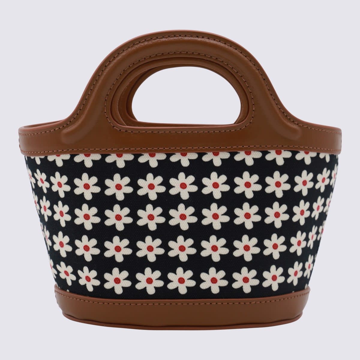 Shop Marni Brown Leather And Cotton Tote Bag In Red/white/black