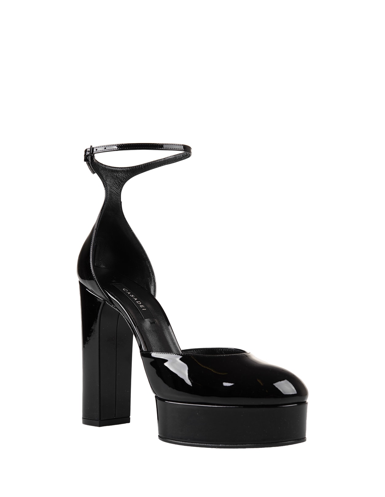 Shop Casadei Black Patent Leather Pumps With Platform In Tiffany/nero