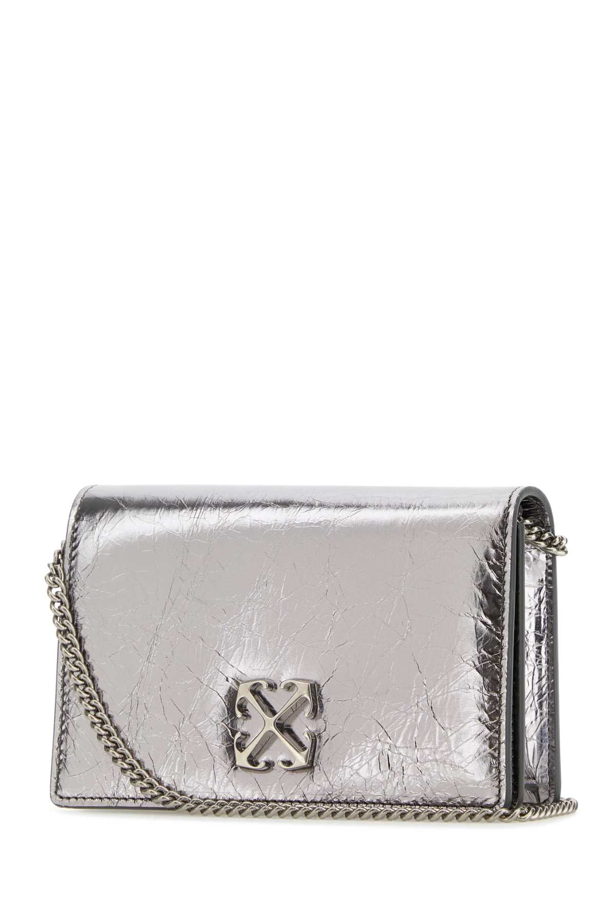 Shop Off-white Silver Leather Jitney 0.5 Clutch