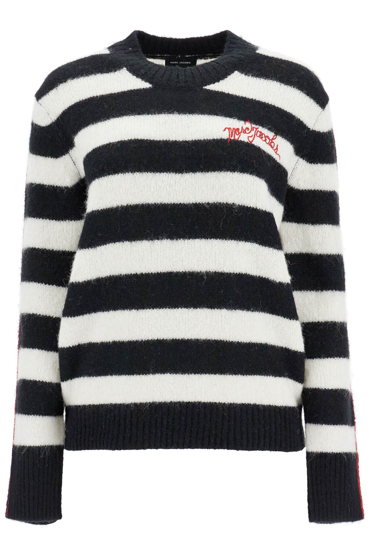 Shop Marc Jacobs Pullover The Striped Brushed Logo Sweater In Black/white (white)