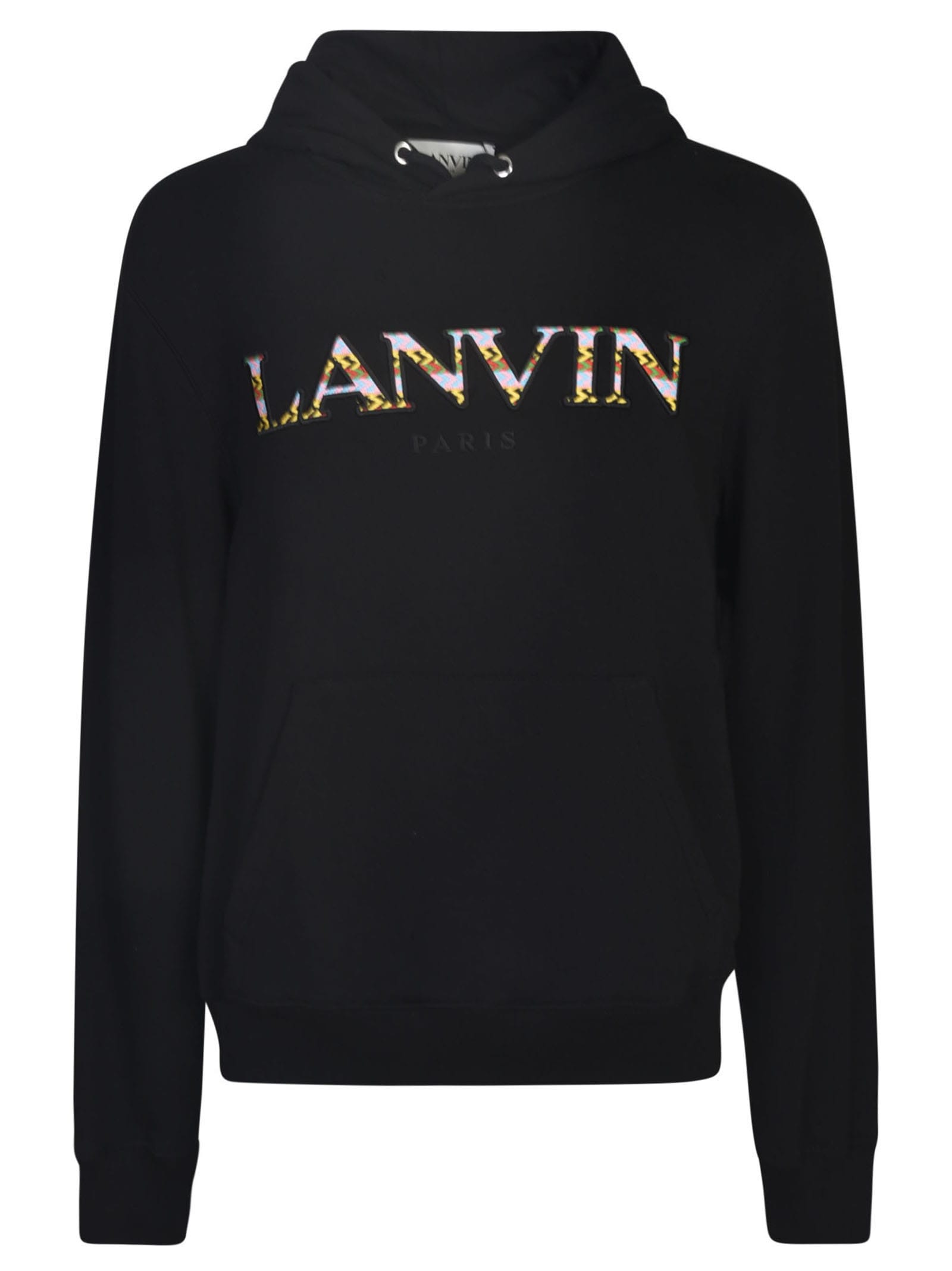 Shop Lanvin Logo Embroidered Hoodie In Black