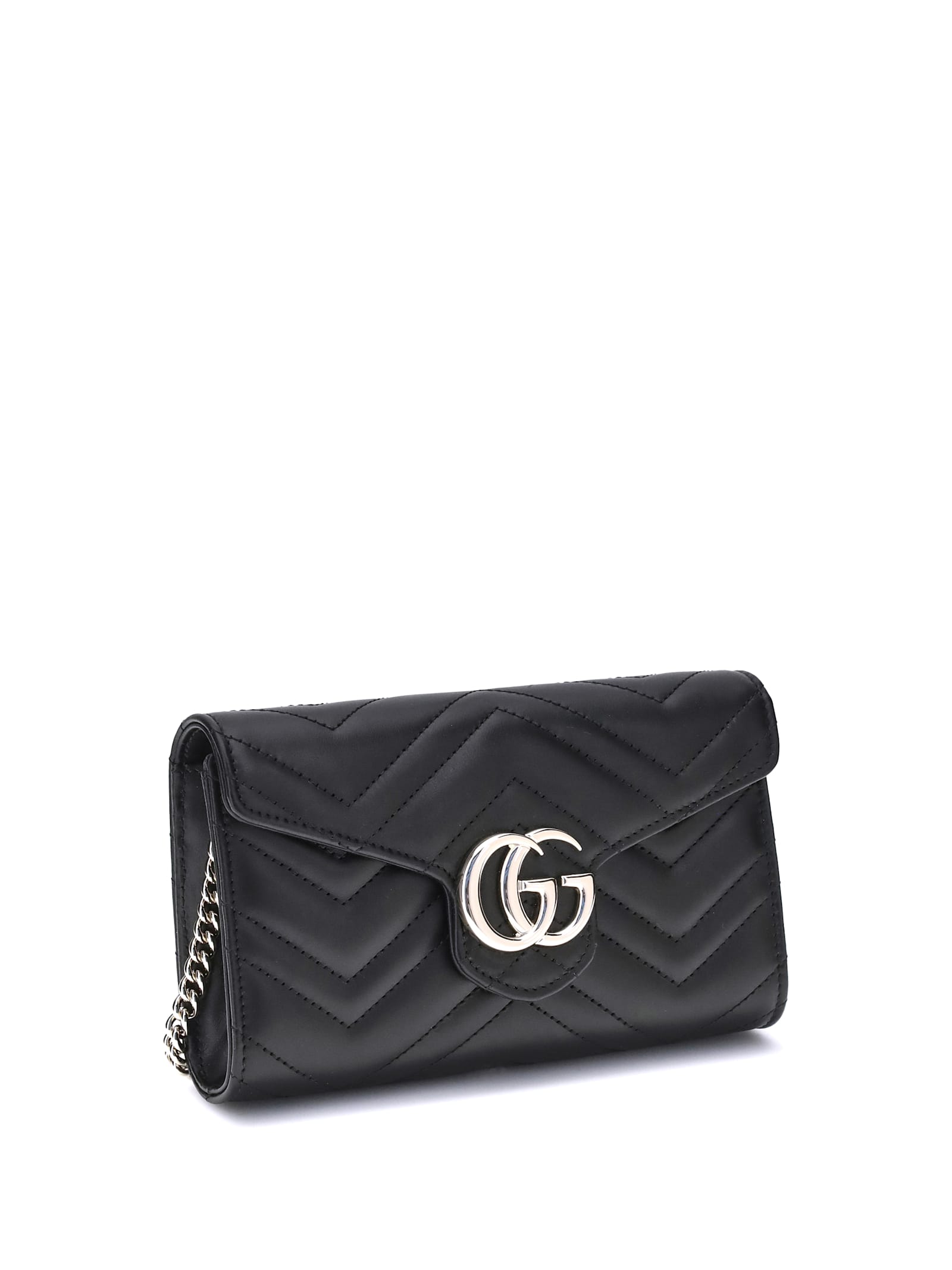 Gucci Women Gg Marmont Wallet With Chain In Black