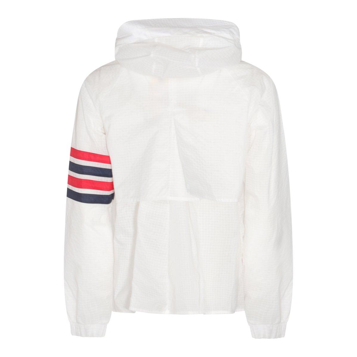 Shop Thom Browne 4-bar Stripe Detailed Hooded Jacket In White