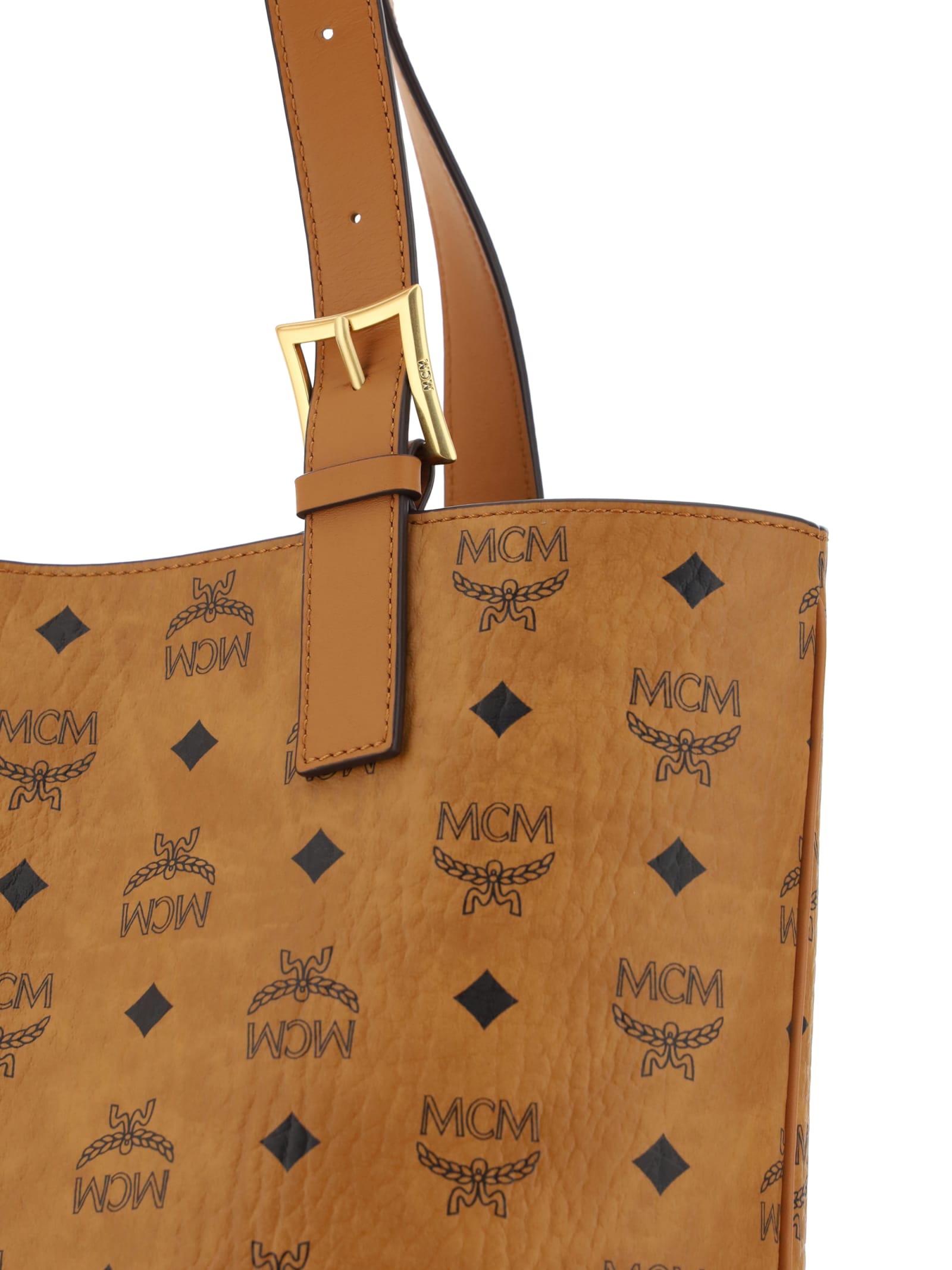 Shop Mcm Aren Tote Bucket Bag In Cognac