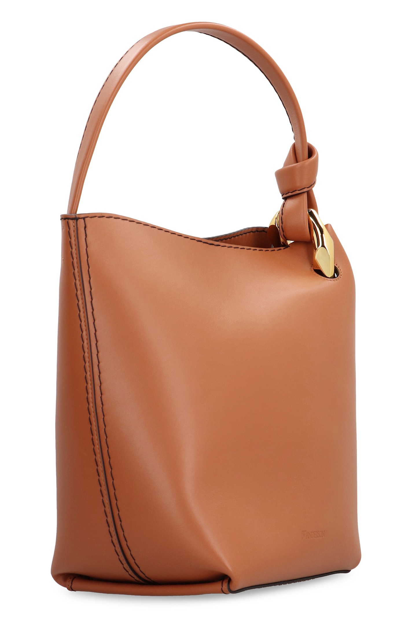 Shop Jw Anderson Corner Leather Bucket Bag In Saddle Brown